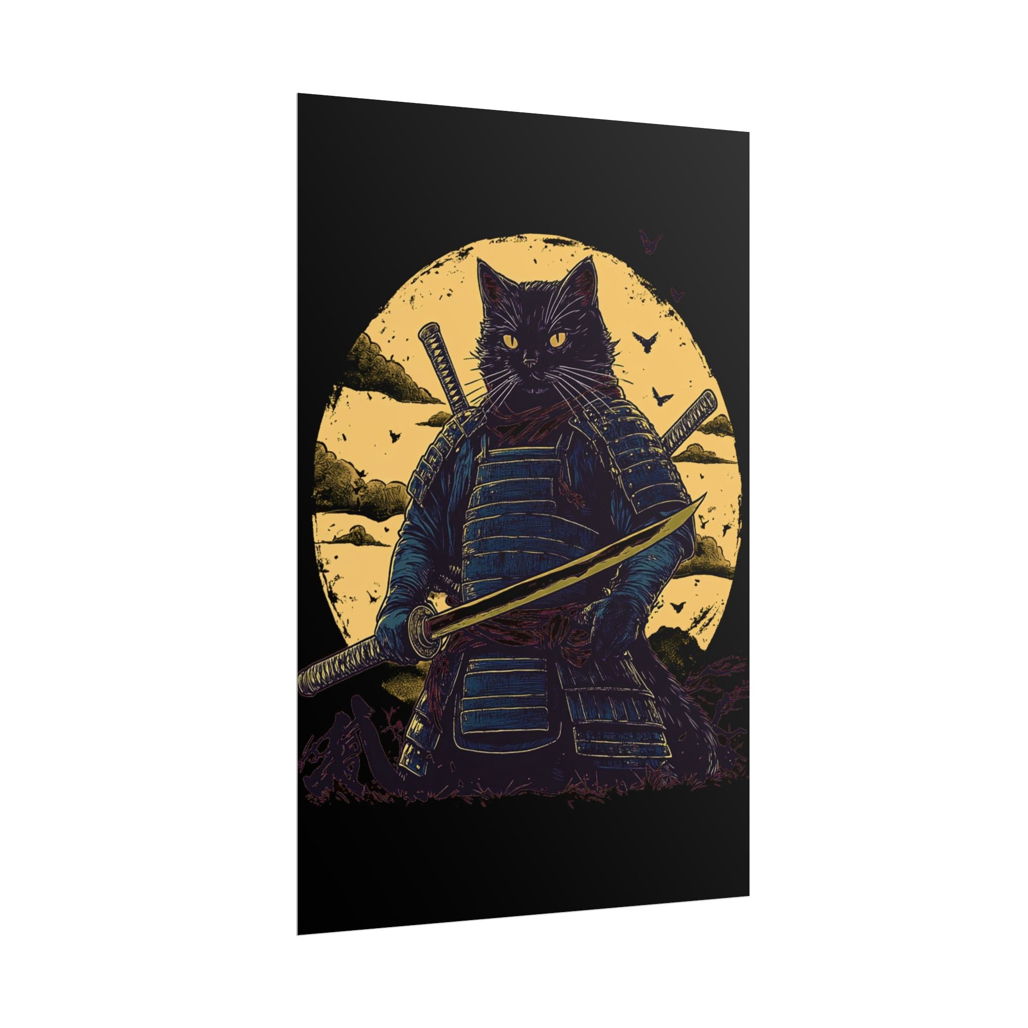 retro-wall-art-samurai-cat-japanese-style-sunset-rolled-posters-home-decor-wall-hanging-poster-gift-japanese-art-poster