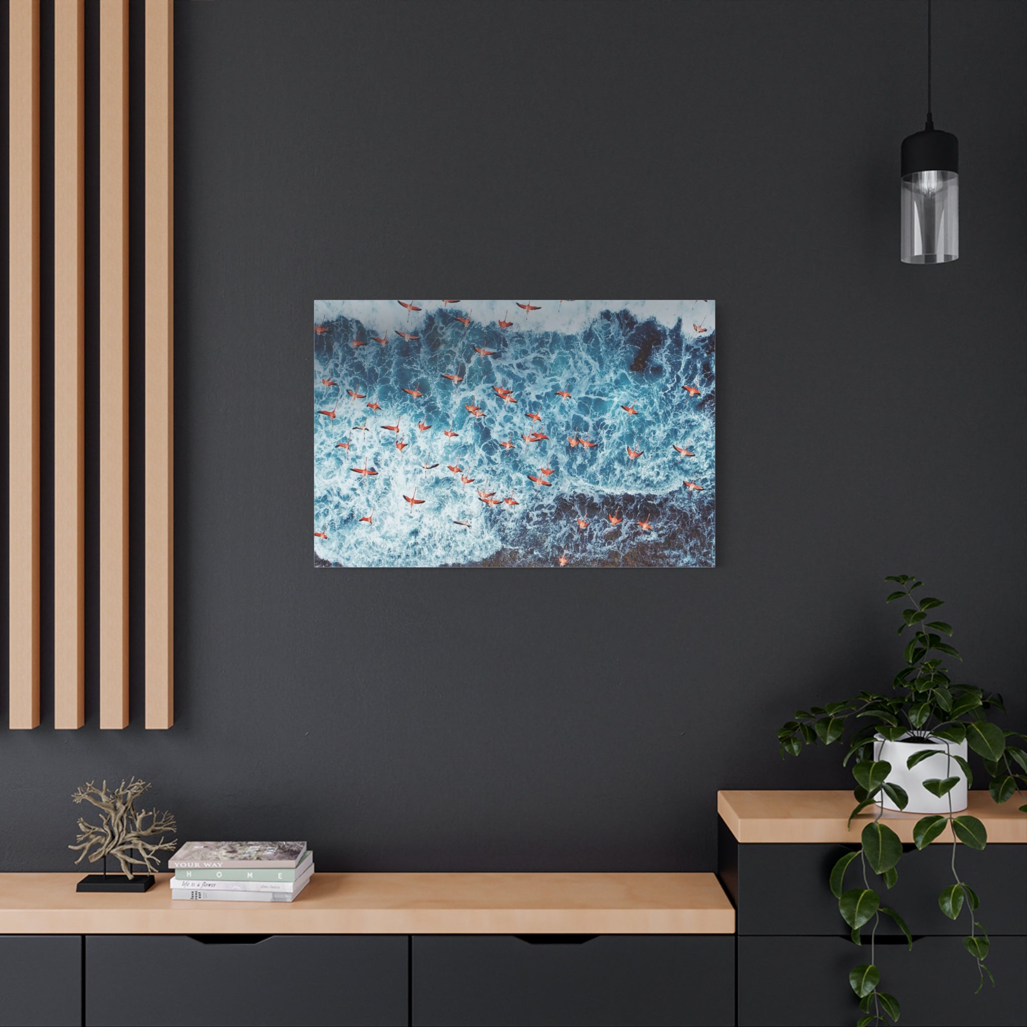 pink-flamingo-birds-canvas-wall-art-ocean-landscape-print-matte-stretched-home-decor-tropical-beach-painting-animal-wall-deco