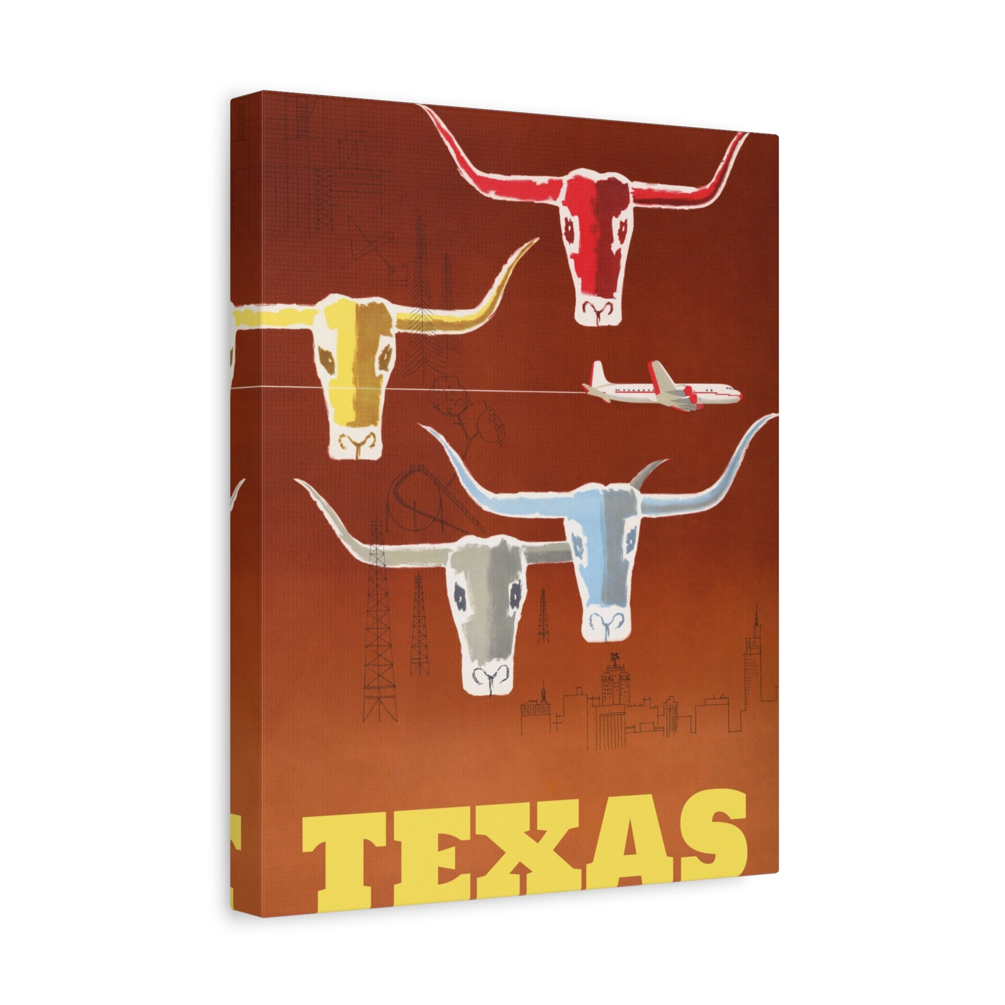 canvas-print-texas-travel-wall-art-texas-decor-longhorn-skull-matte-stretched-artwork-texas-gift-lone-star-state-souvenir