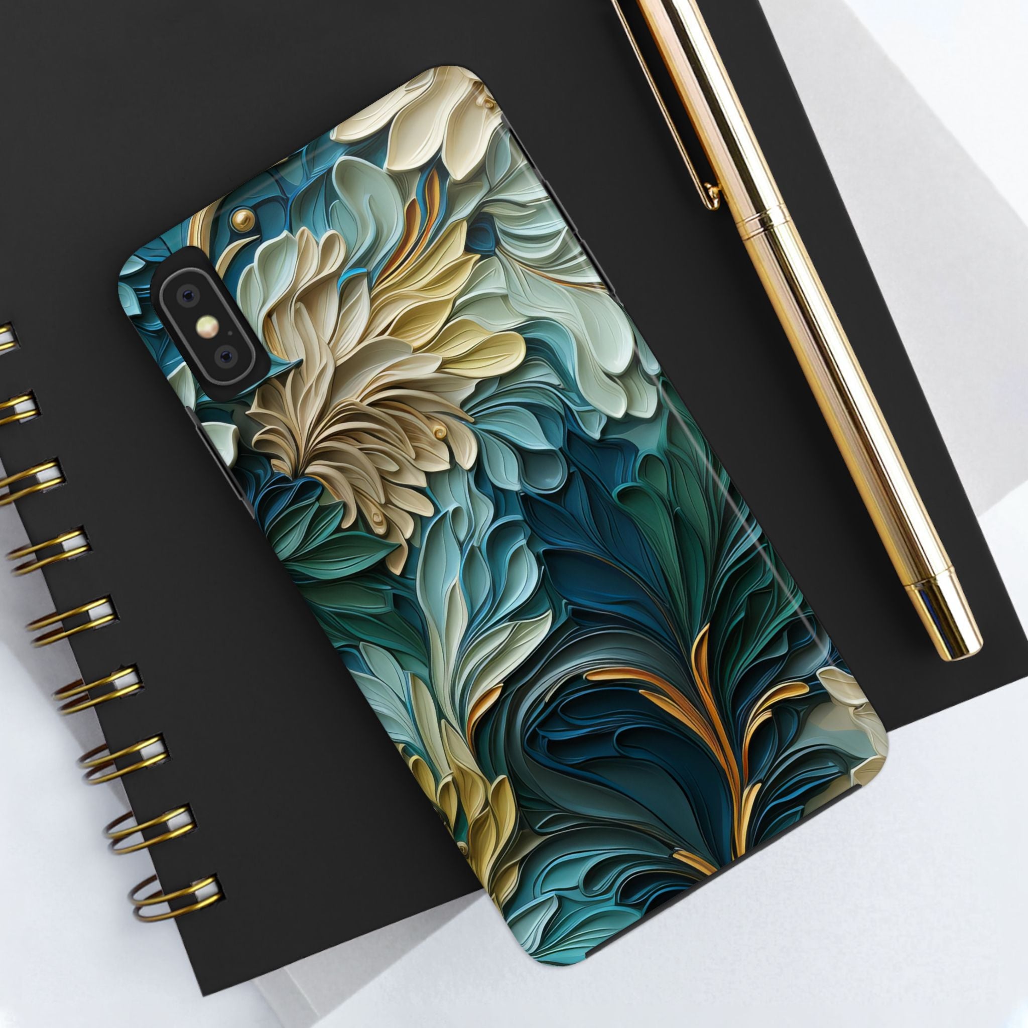 textured-art-nouveau-floral-tough-phone-case-cottagecore-iphone-case-unique-floral-phone-cover-vintage-style-iphone-case-prot