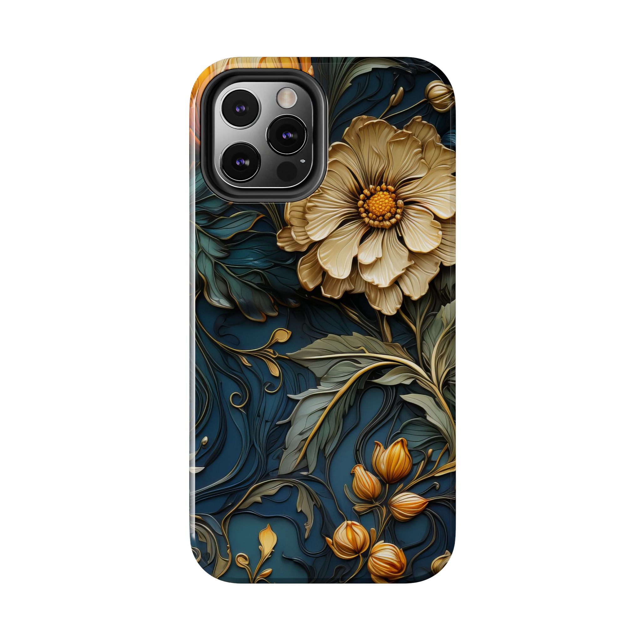 textured-art-nouveau-floral-tough-phone-case-cottagecore-iphone-case-unique-floral-phone-cover-vintage-style-iphone-case-prot