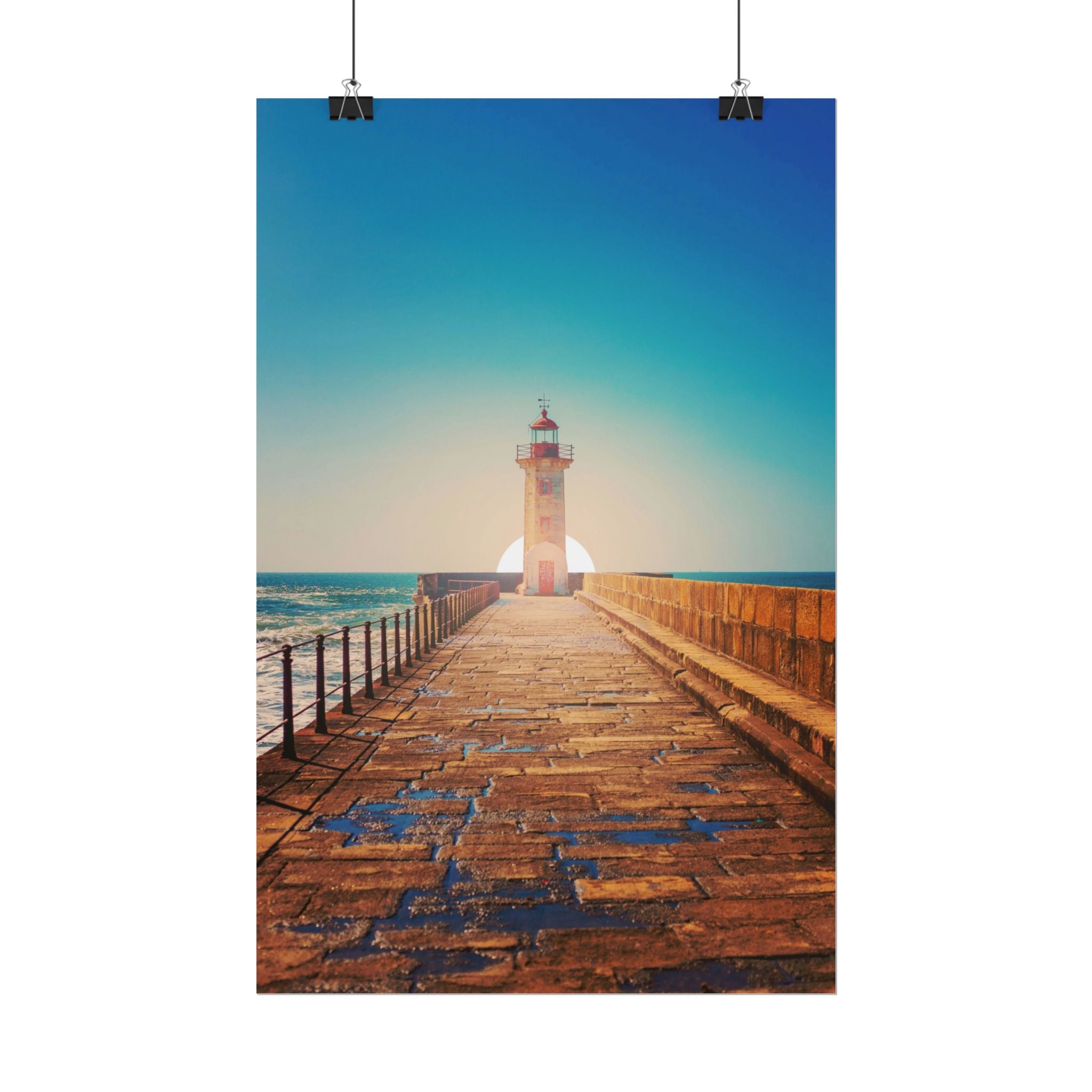 lighthouse-on-rock-poster-print-coastal-wall-art-nautical-decor-beach-house-decoration-seaside-wall-sunset-wall-decor