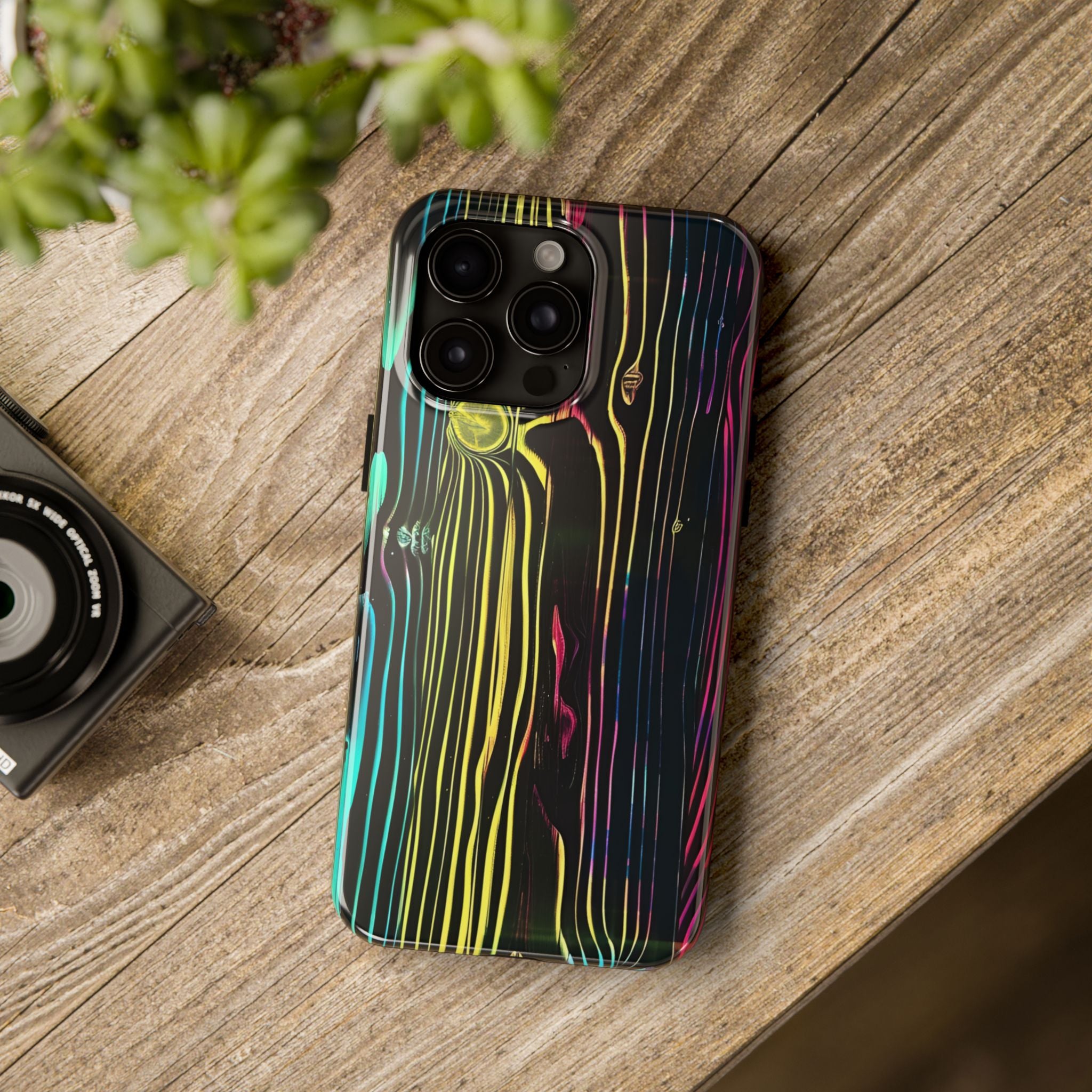 Disco Neon Tough iPhone Cases, Wood Grain Texture, iPhone Case Cover, Protective iPhone Shell, Unique iPhone Accessories, iphone 16 Pro Max