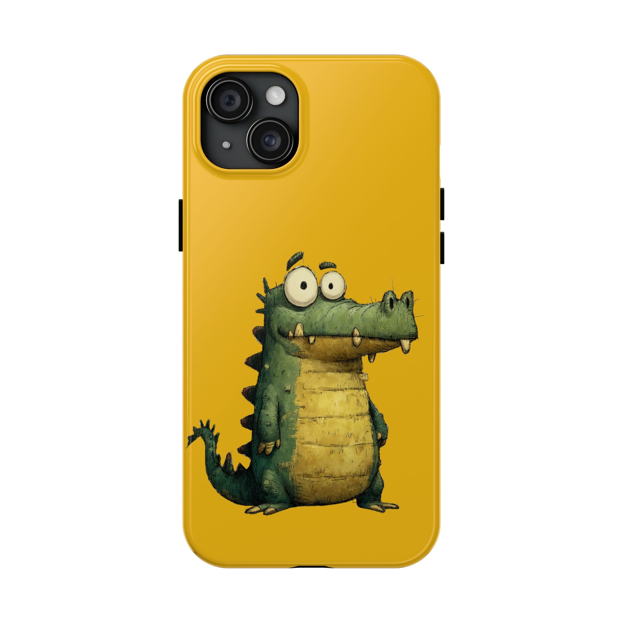 Quirky Funny Alligator iPhone Tough Case - Kawaii Animal Phone Cover - Crocodile Protective Phone Cover - Yellow iPhone Case