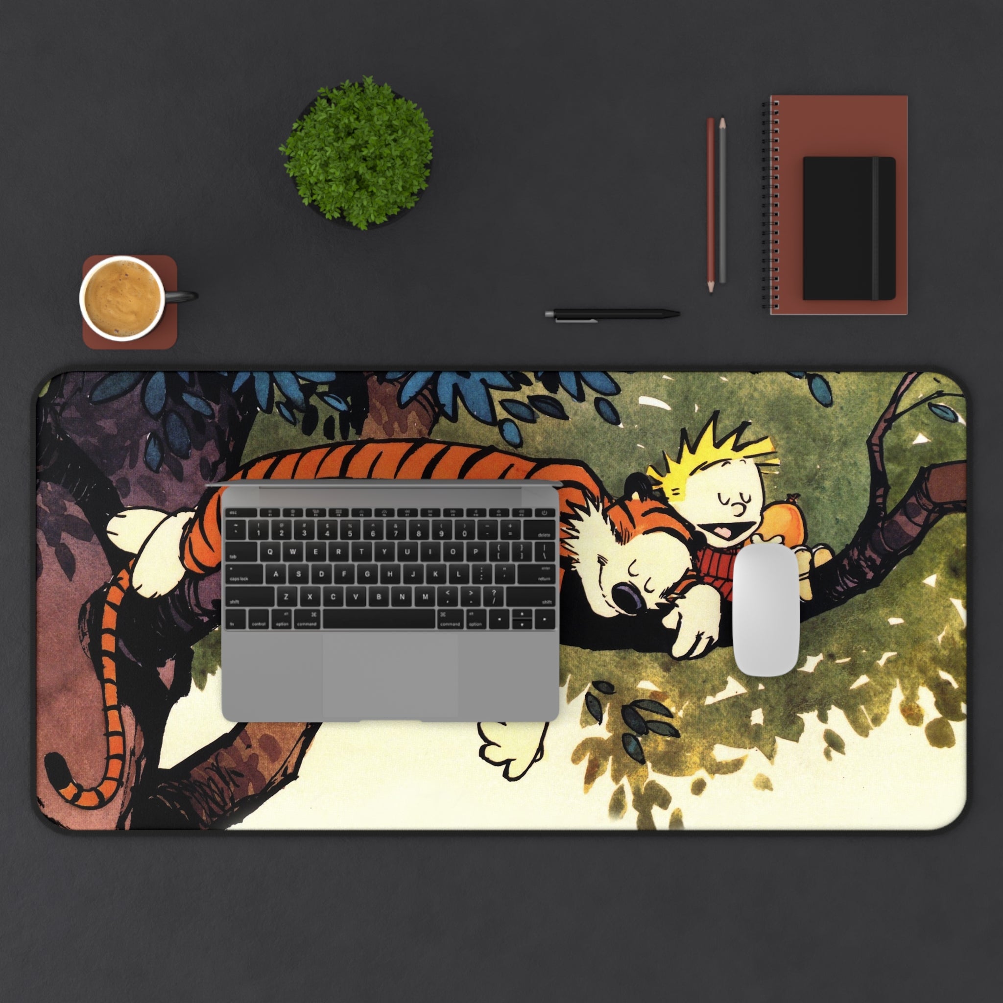 Calvin and Hobbes Mouse Pad, Green Cartoon Mouse Pad Desk Pad, Comicbook Desk Mat, Gift for Desk