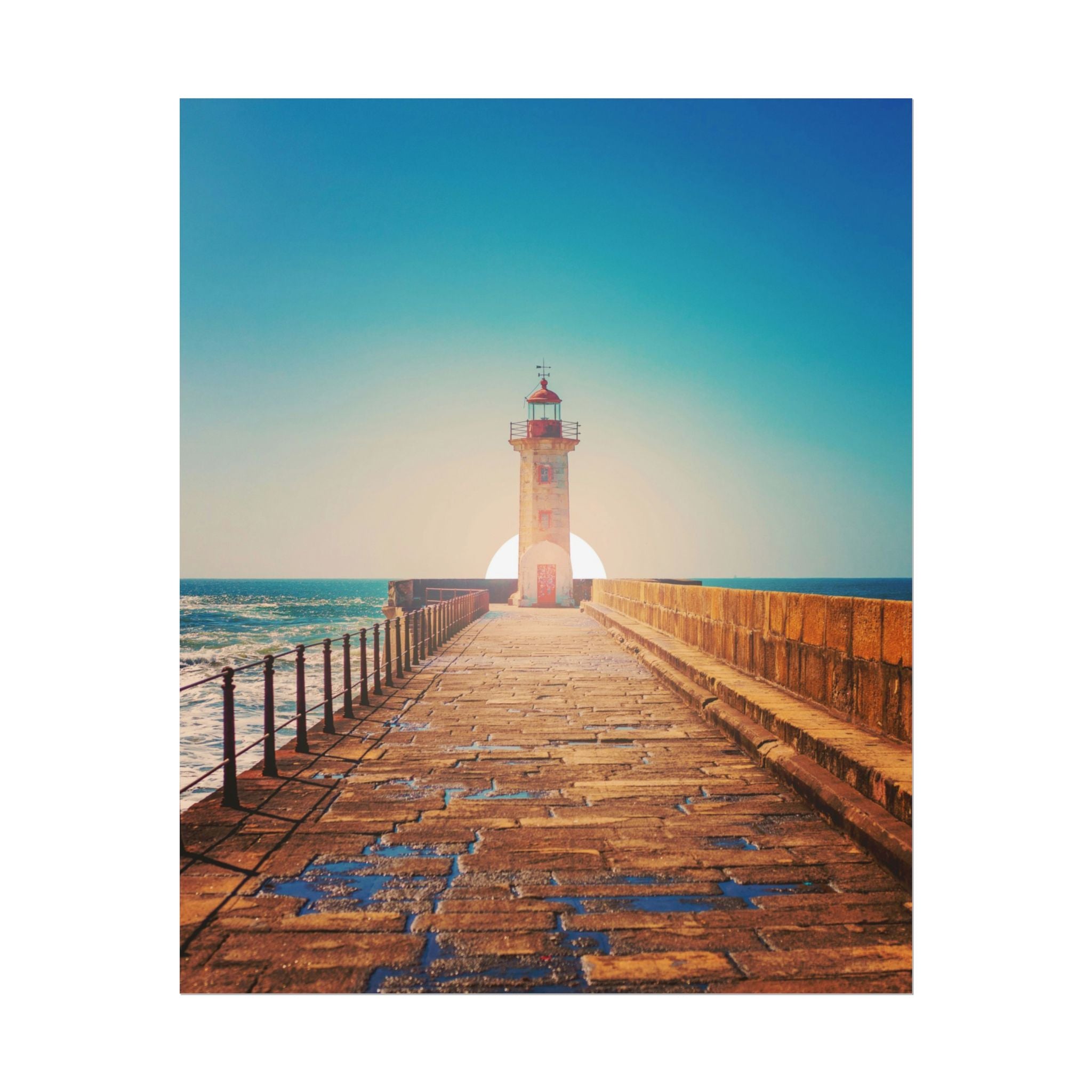 lighthouse-on-rock-poster-print-coastal-wall-art-nautical-decor-beach-house-decoration-seaside-wall-sunset-wall-decor