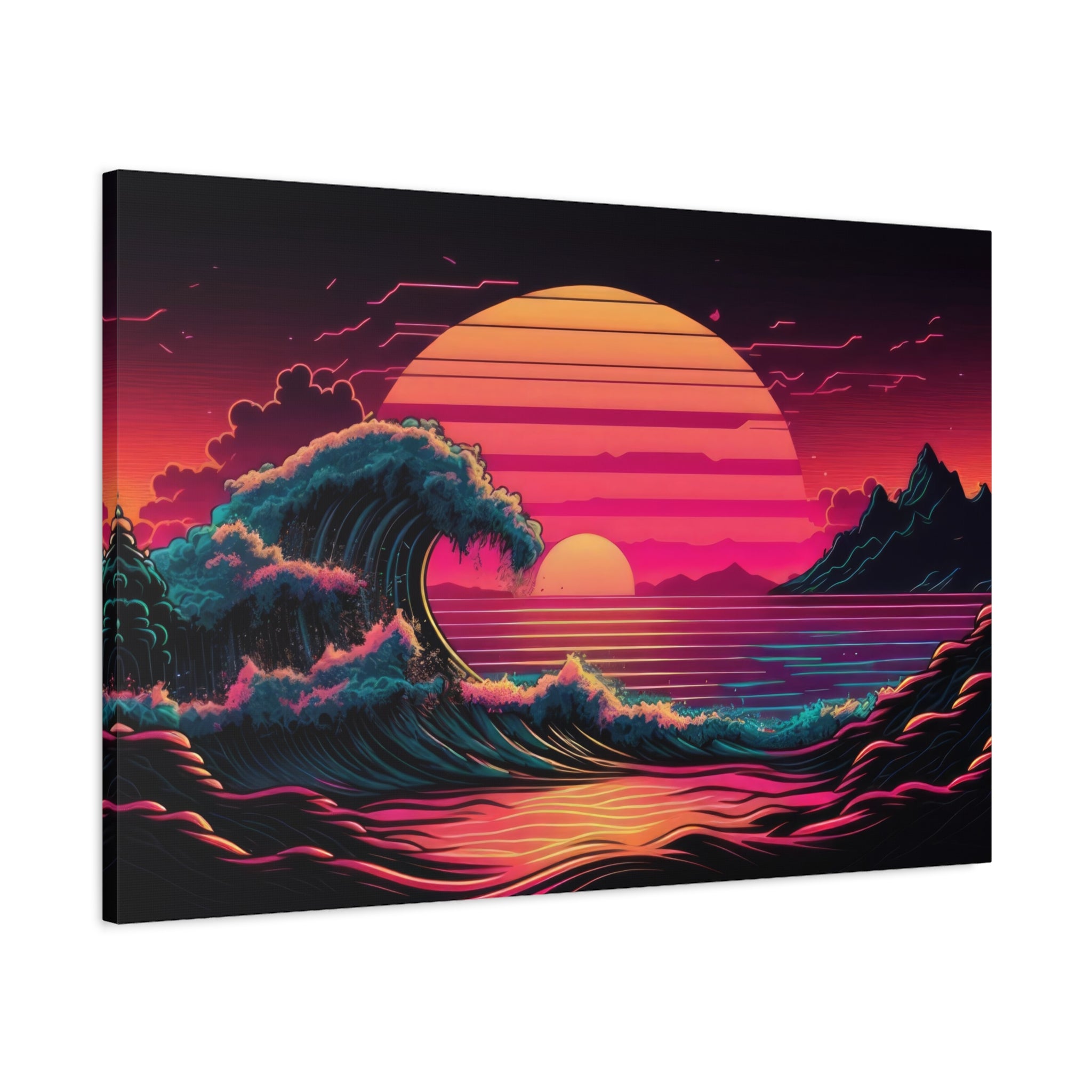vaporwave-canvas-print-synthawave-canvas-wall-art-vaporwave-decor-retro-sunset-art-retrowave-wall-art-the-great-wave-home-art