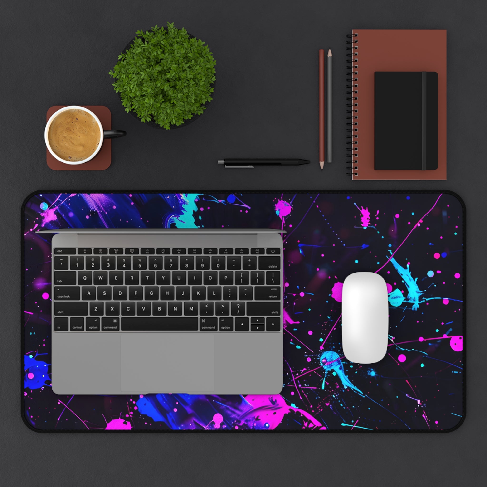 neon-abstract-paint-splatter-desk-mat-navy-pink-large-gaming-mouse-pad-colorful-work-from-home-desk-accessory-desk-blotter