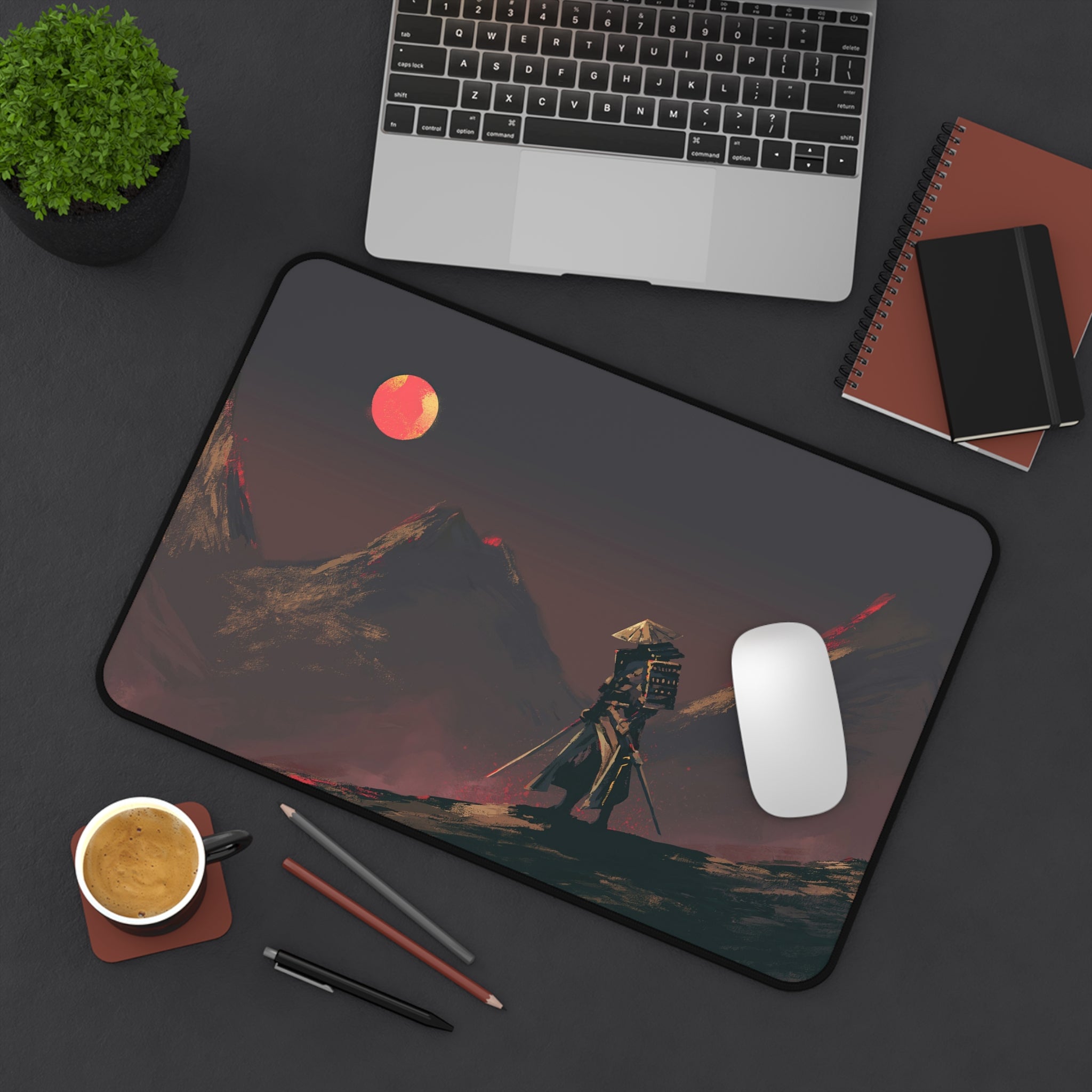 fantasy-samurai-warrior-red-sun-mouse-pad-japanese-katana-samurai-warrior-with-armor-desk-mat-japanese-anime-samurai-desk-pad