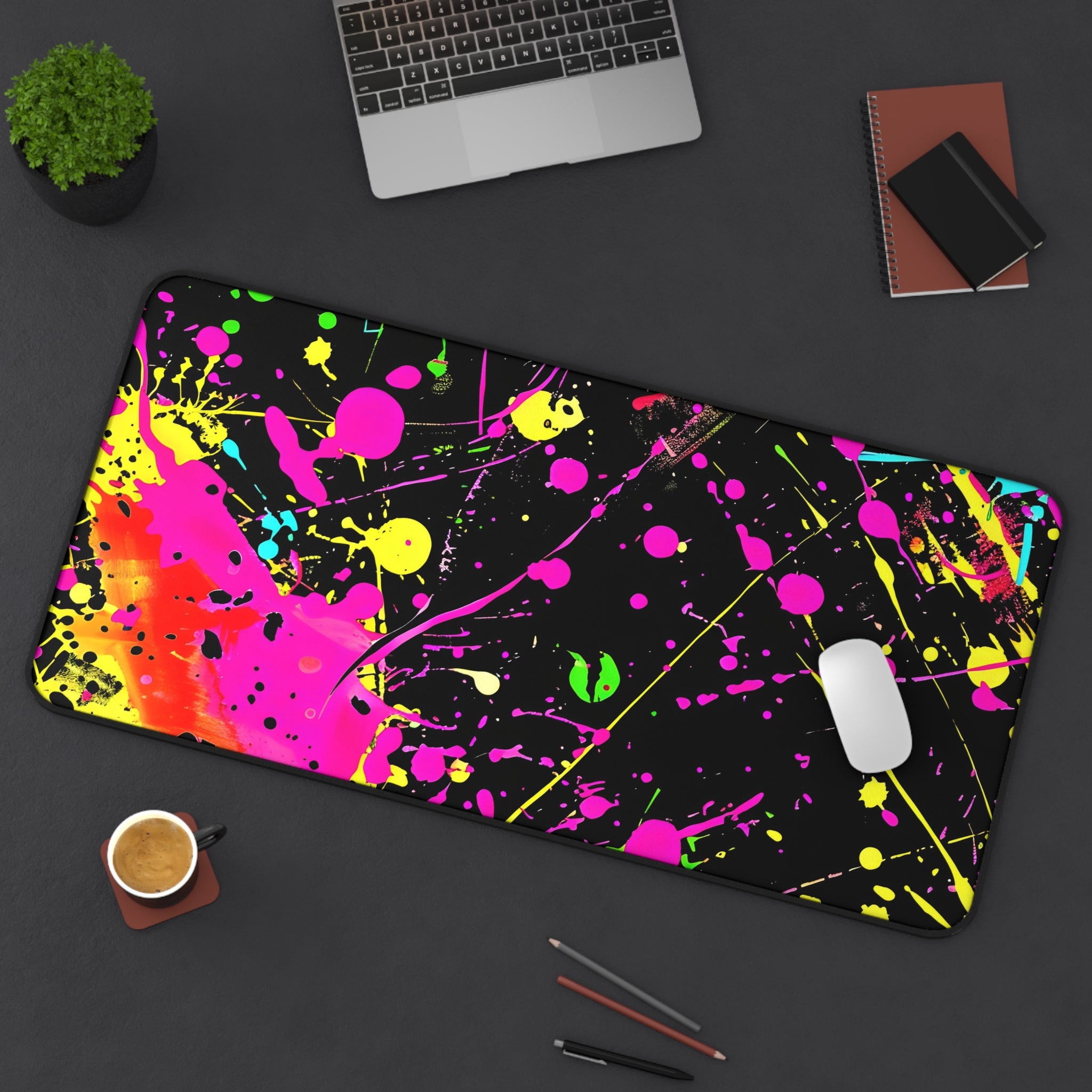 neon-abstract-paint-splatter-desk-mat-yellow-pink-large-gaming-mouse-pad-colorful-work-from-home-desk-accessory-desk-blotter