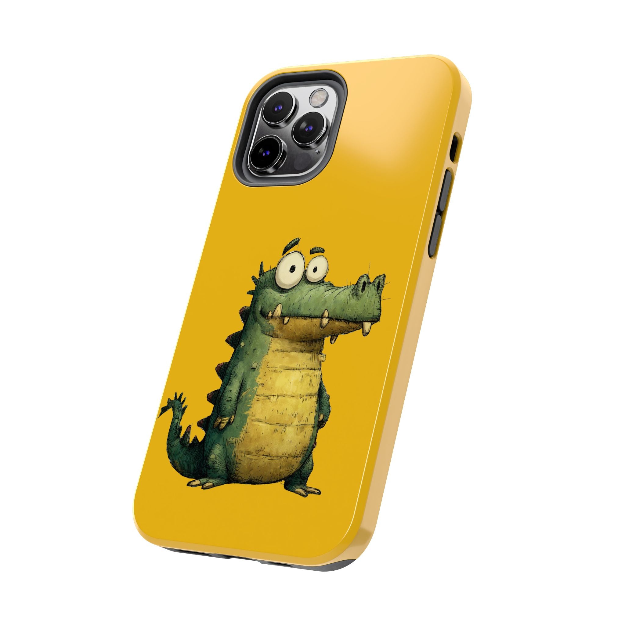 Quirky Funny Alligator iPhone Tough Case - Kawaii Animal Phone Cover - Crocodile Protective Phone Cover - Yellow iPhone Case