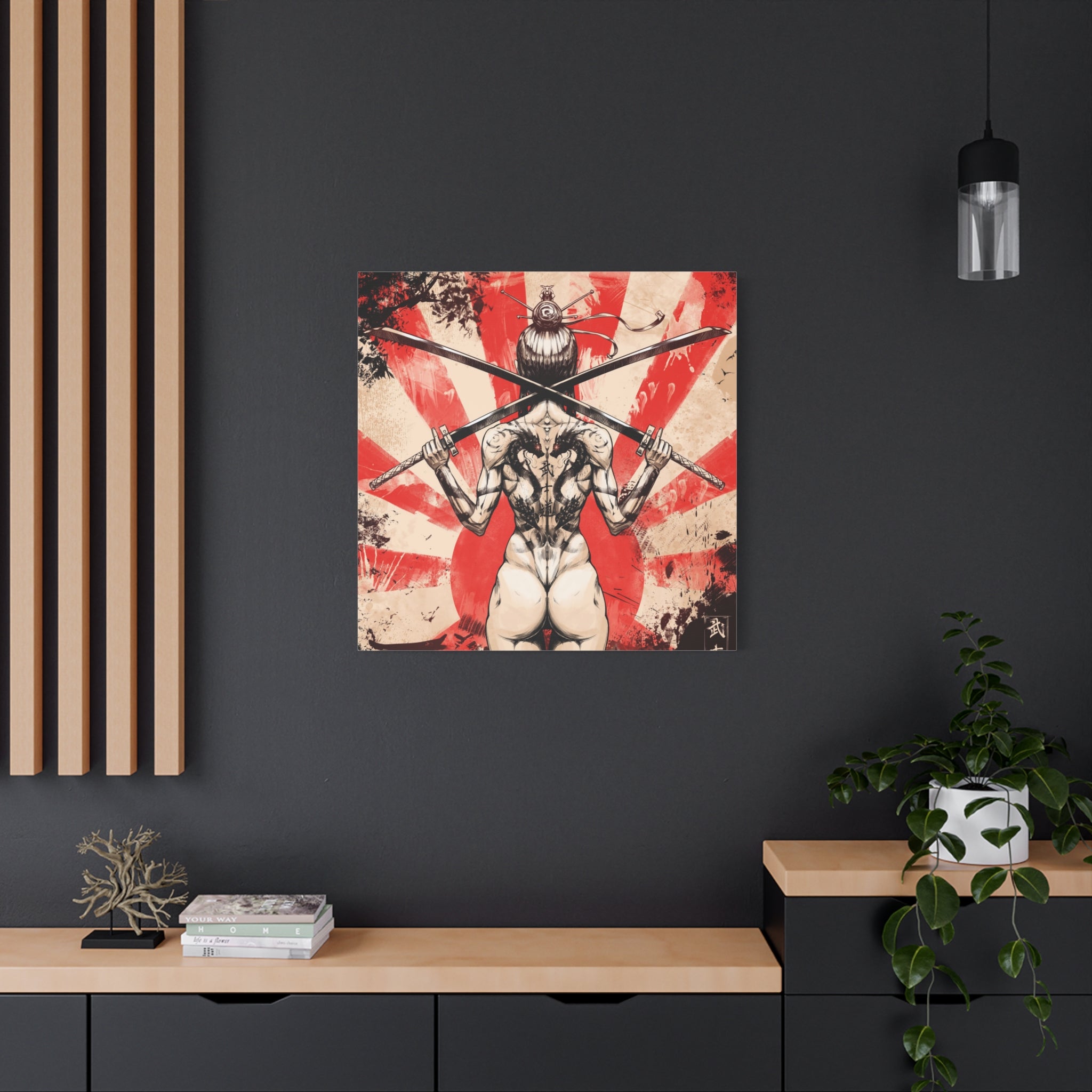 canvas-print-samurai-katana-dragon-tattoo-naked-woman-wall-decor-stretched-matte-japanese-art-asian-home-decoration-fantasy