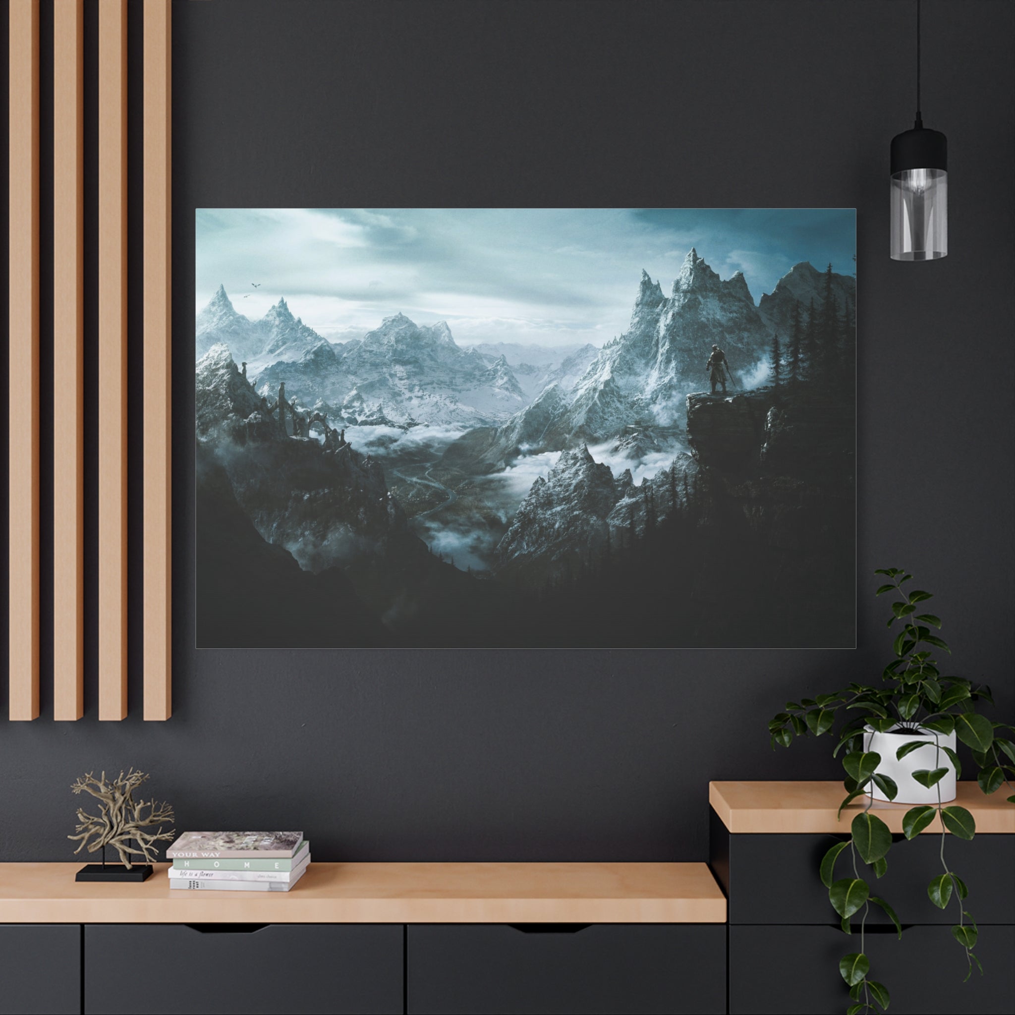The Elder Scrolls Skyrim Canvas Wall Art - Dragon Game Canvas Print, Room Decor, Gaming Wall Art, Skyrim Landscape Gift