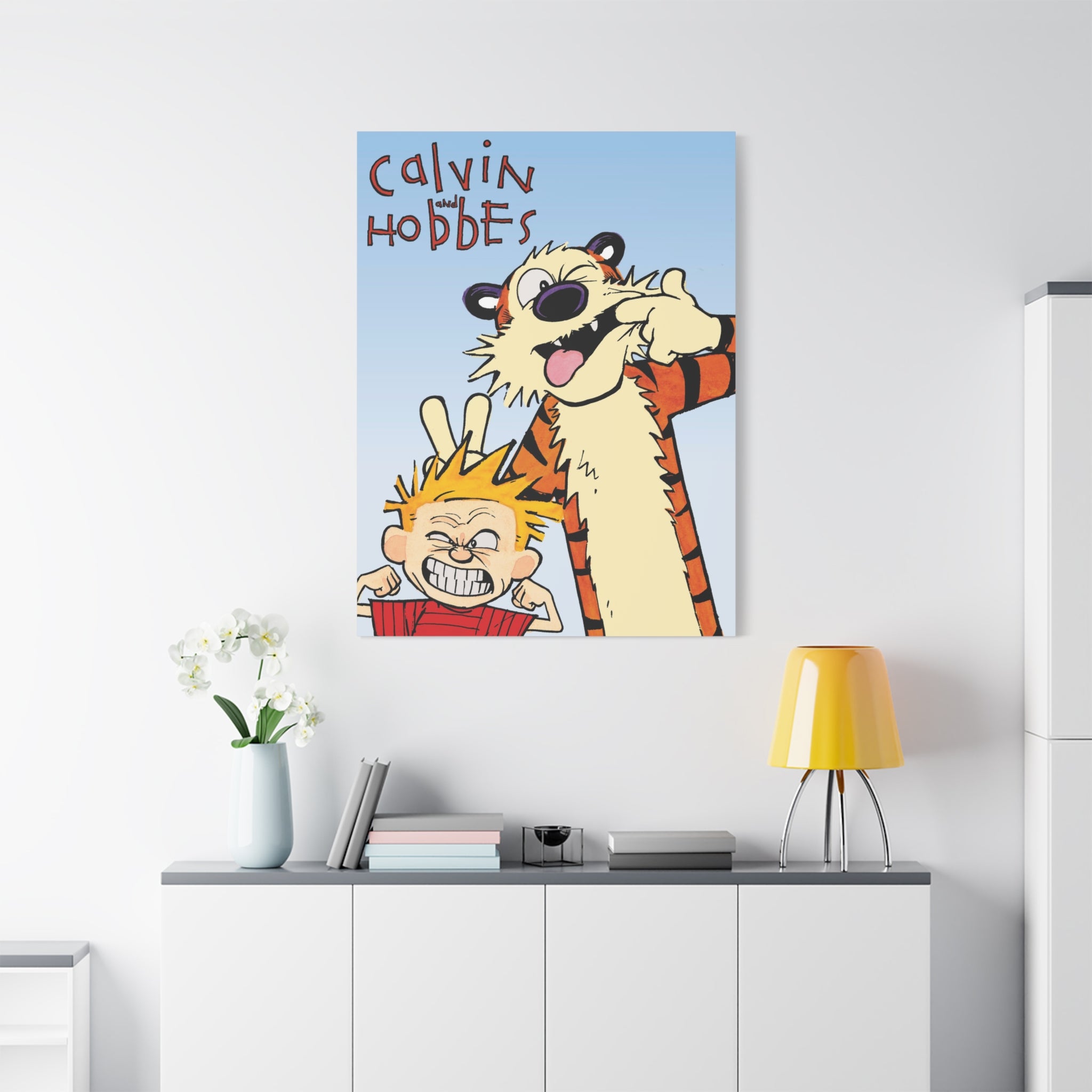 Calvin and Hobbes Canvas Wall Art - Nostalgic Vertical Comic Strip Canvas for Kids Room & Nursery Decor - Friendship Adventure Theme Print