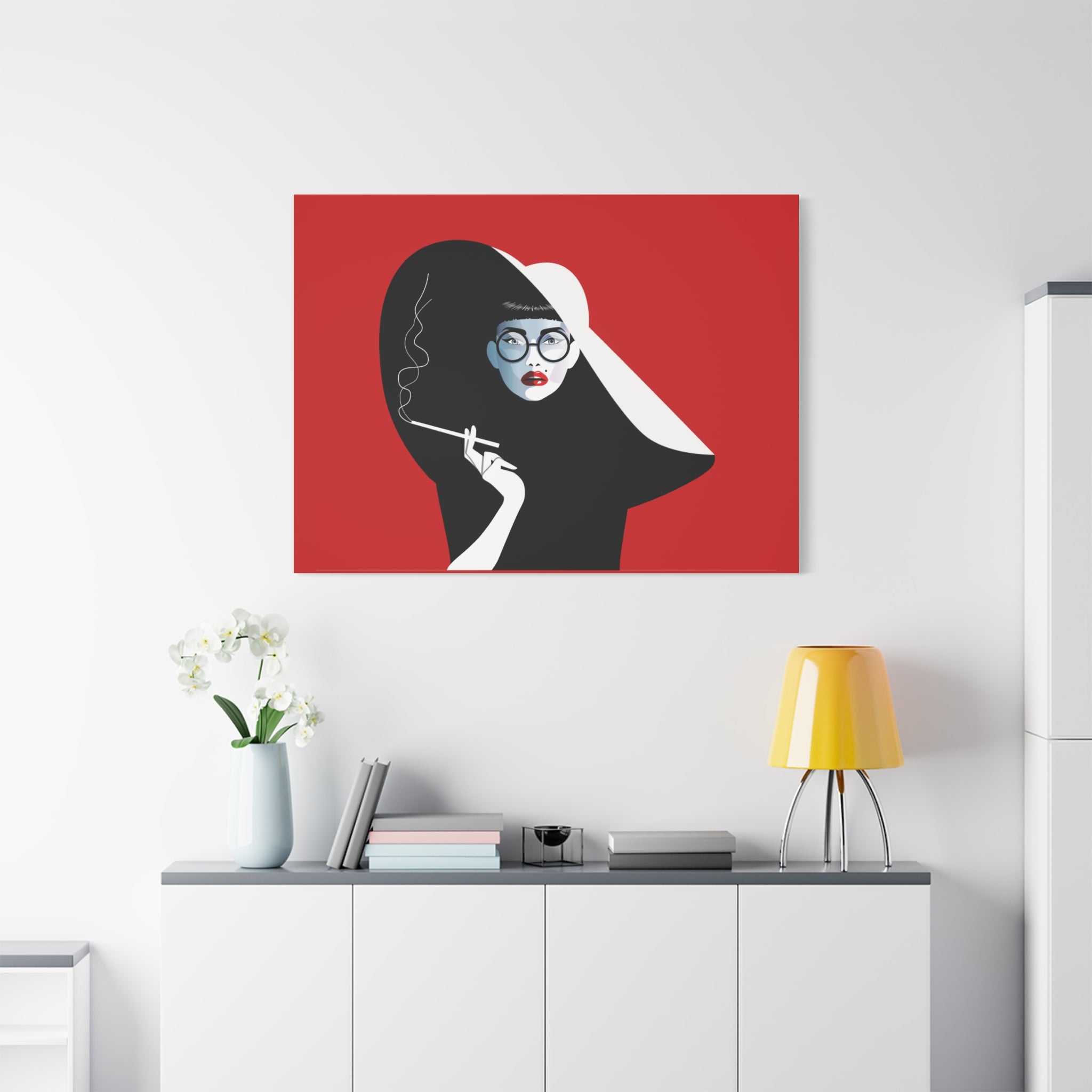 canvas-print-woman-smoking-cigarettes-wall-decor-woman-with-a-hat-style-stretched-matte-canvas-home-decor-living-room