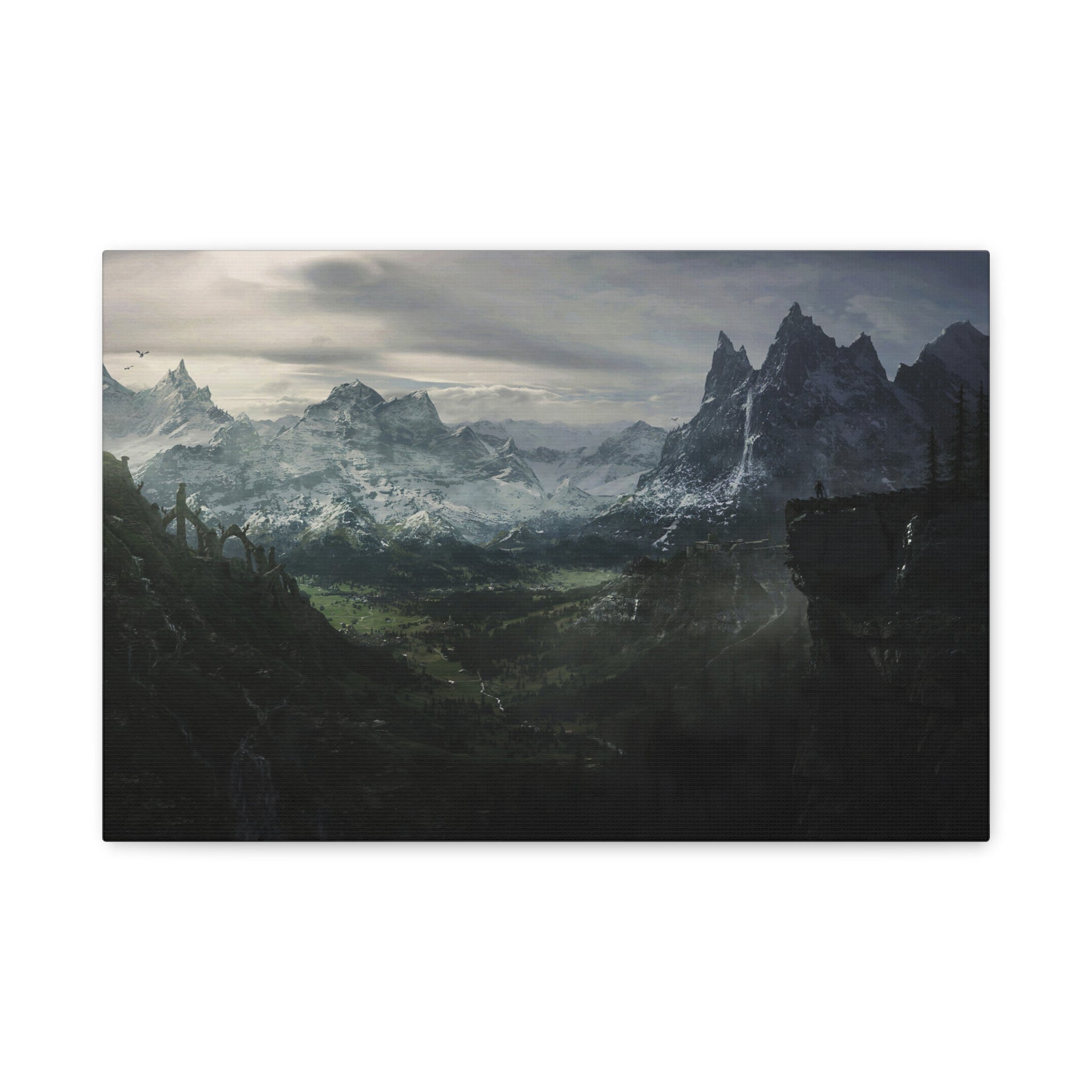 The Elder Scrolls Skyrim Canvas Wall Art - Dark Landscape Dragon Game Canvas Print Room Decor, Gaming Wall Art, Skyrim Gift
