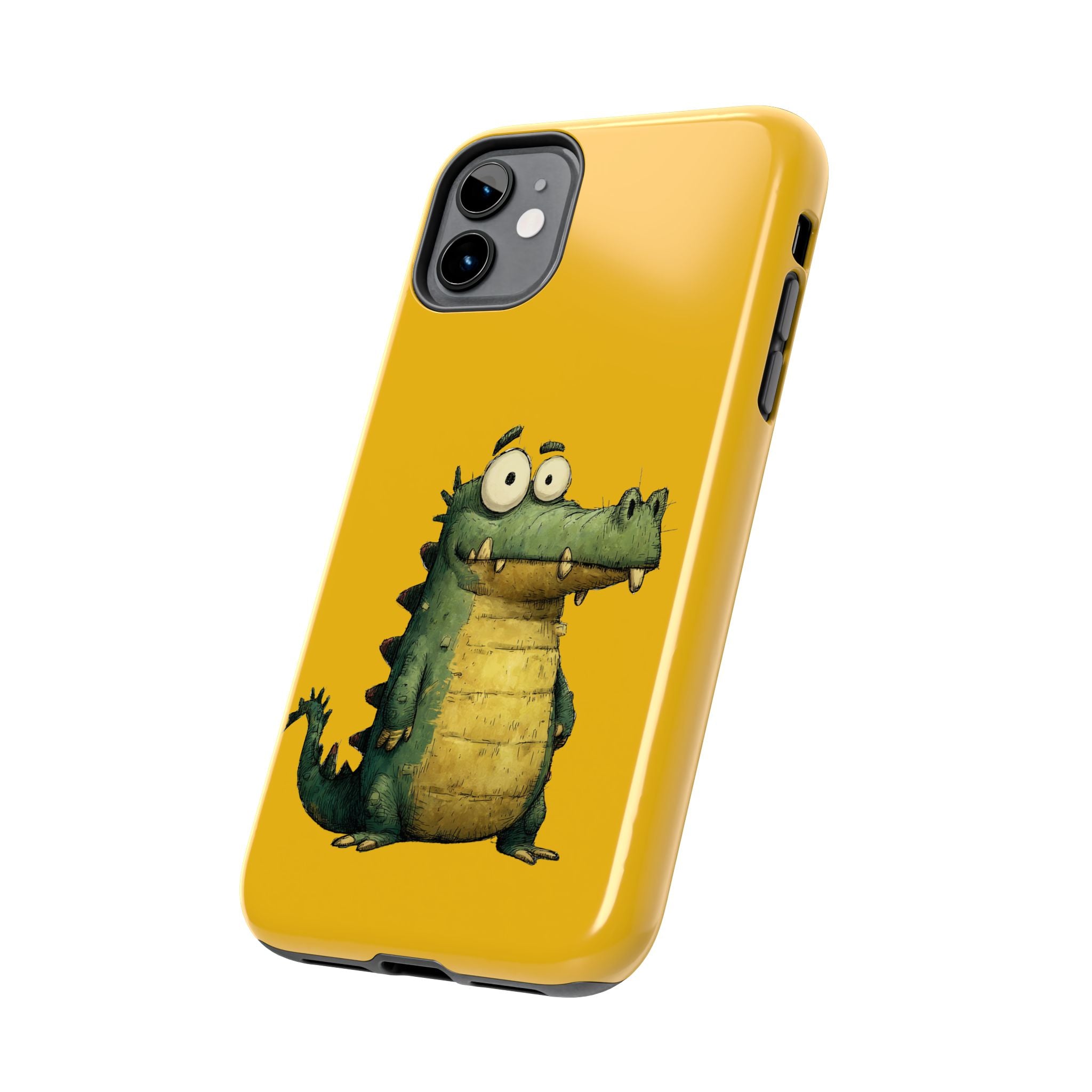Quirky Funny Alligator iPhone Tough Case - Kawaii Animal Phone Cover - Crocodile Protective Phone Cover - Yellow iPhone Case