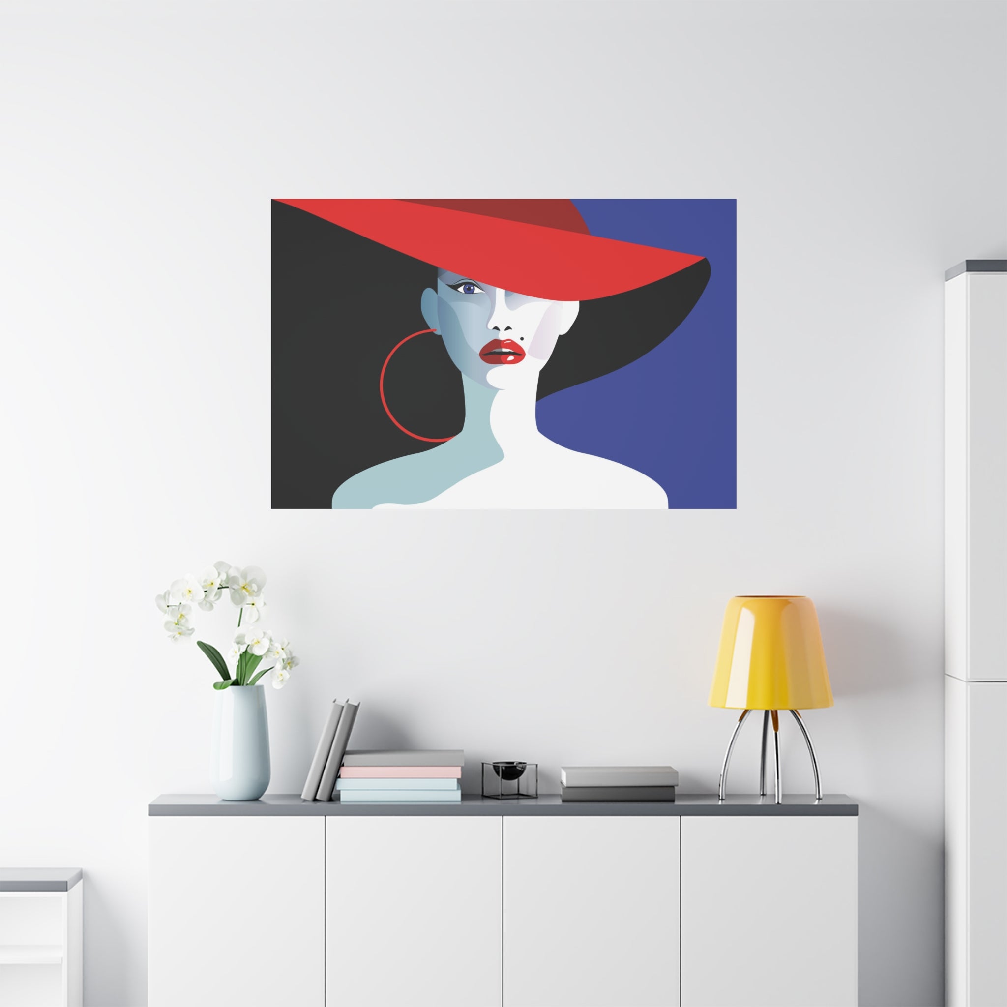 canvas-print-wall-decor-woman-hat-style-lips-art-matte-canvas-stretched-home-decor-room-decor-art-poster-fashion-art-gift