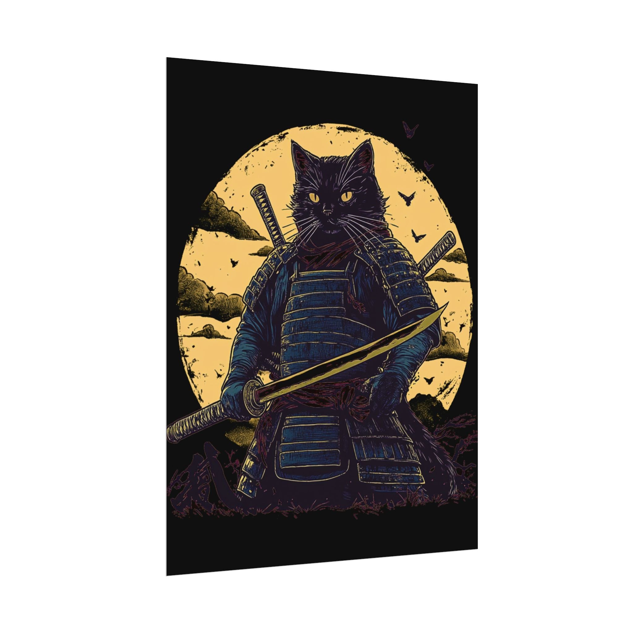 retro-wall-art-samurai-cat-japanese-style-sunset-rolled-posters-home-decor-wall-hanging-poster-gift-japanese-art-poster