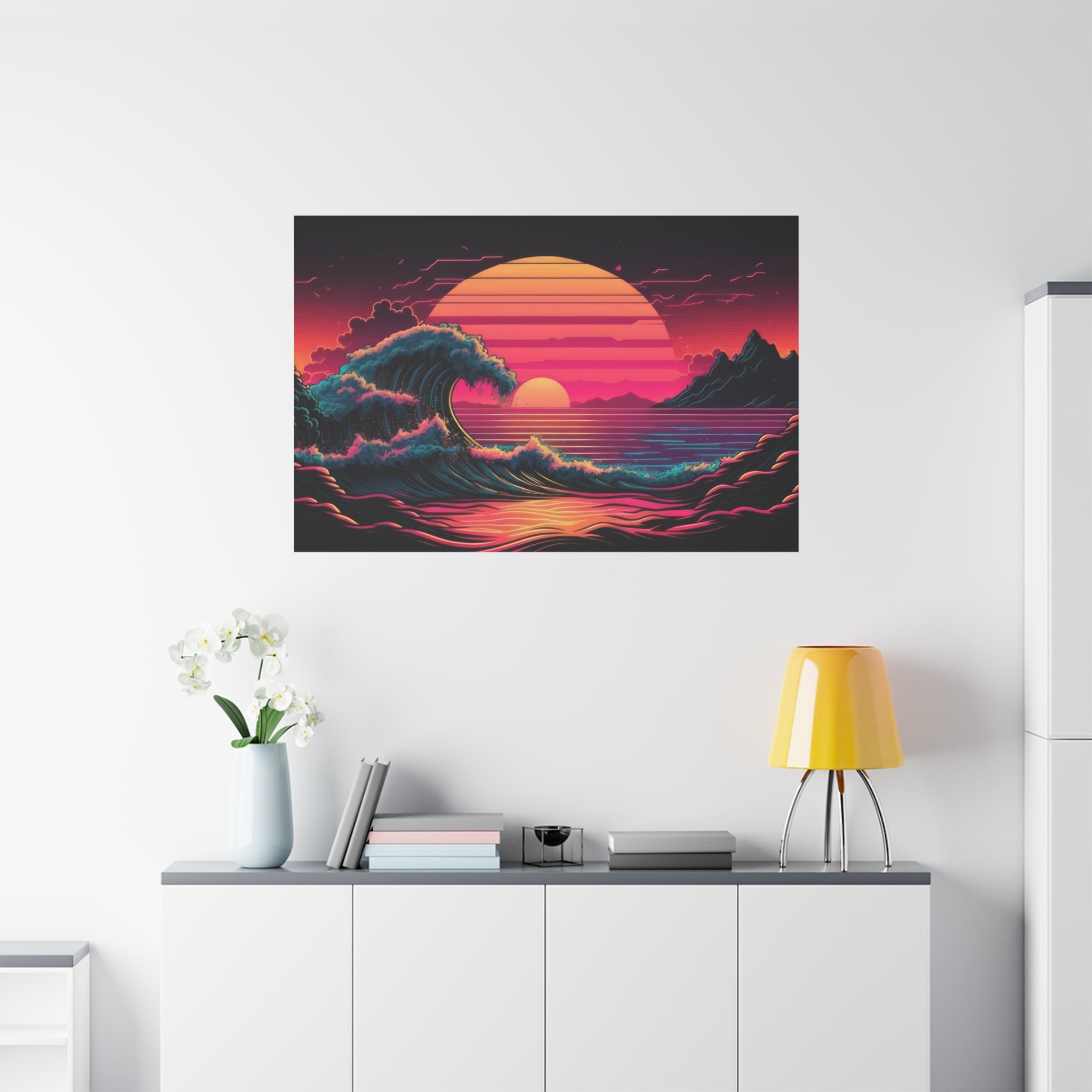 vaporwave-canvas-print-synthawave-canvas-wall-art-vaporwave-decor-retro-sunset-art-retrowave-wall-art-the-great-wave-home-art