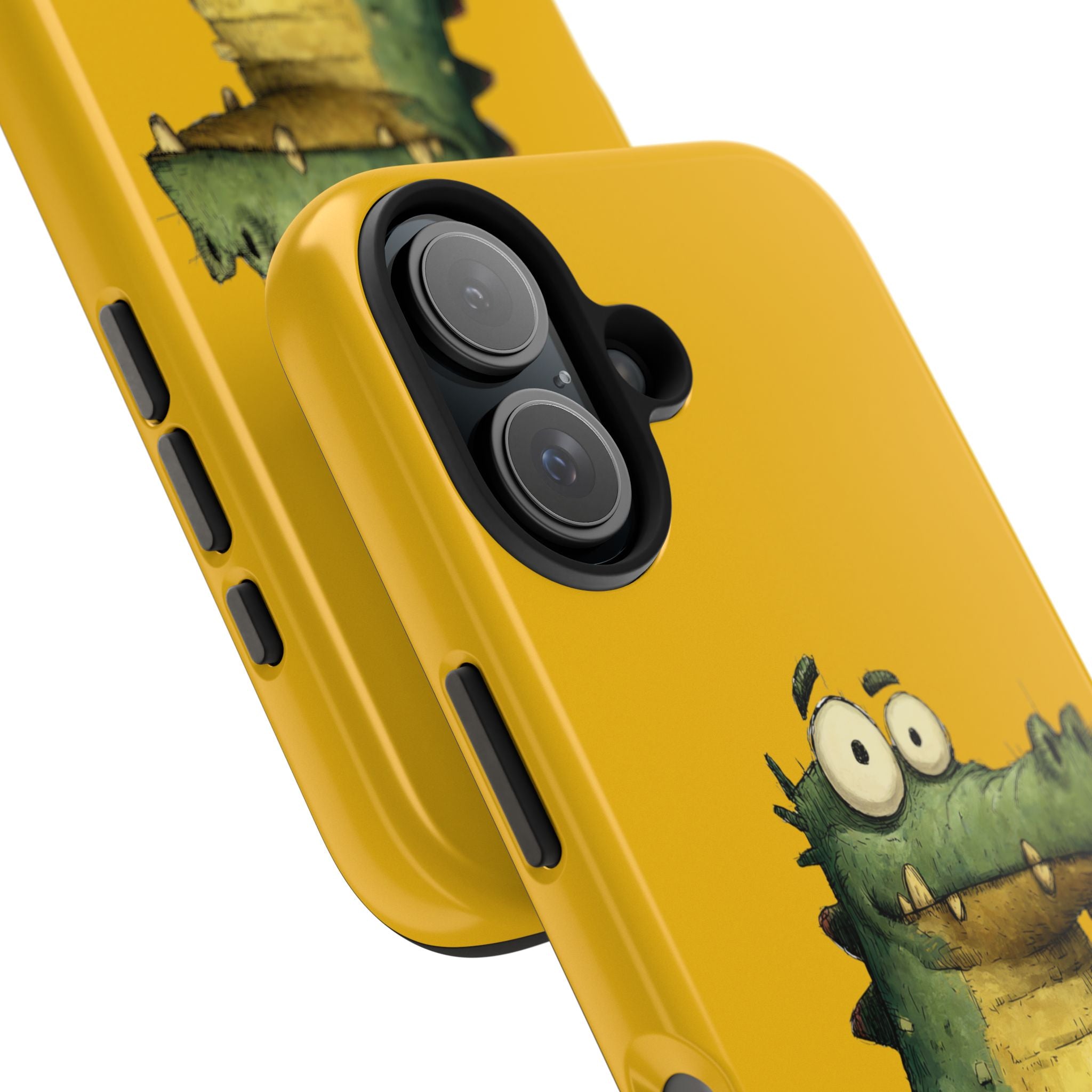 Quirky Funny Alligator iPhone Tough Case - Kawaii Animal Phone Cover - Crocodile Protective Phone Cover - Yellow iPhone Case