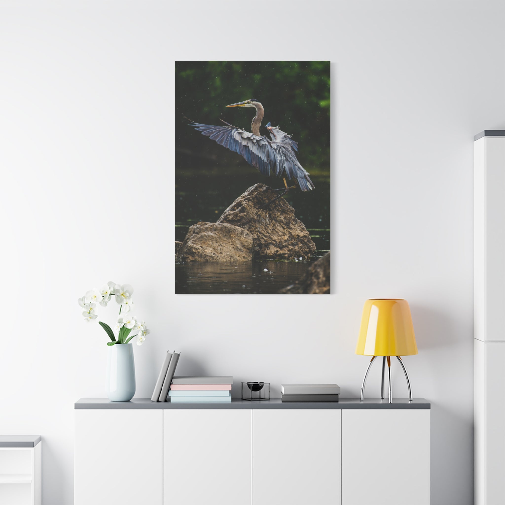 canvas-print-wall-art-great-blue-heron-matte-canvas-stretched-home-decor-bird-lover-gift-nature-wall-hanging-wildlife