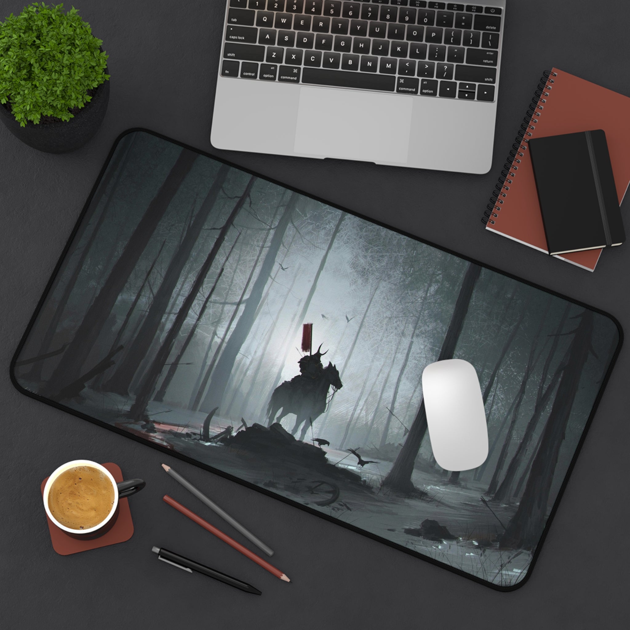 fantasy-samurai-warrior-mouse-pad-japanese-katana-samurai-warrior-in-grey-forest-desk-mat-japanese-anime-samurai-desk-pad