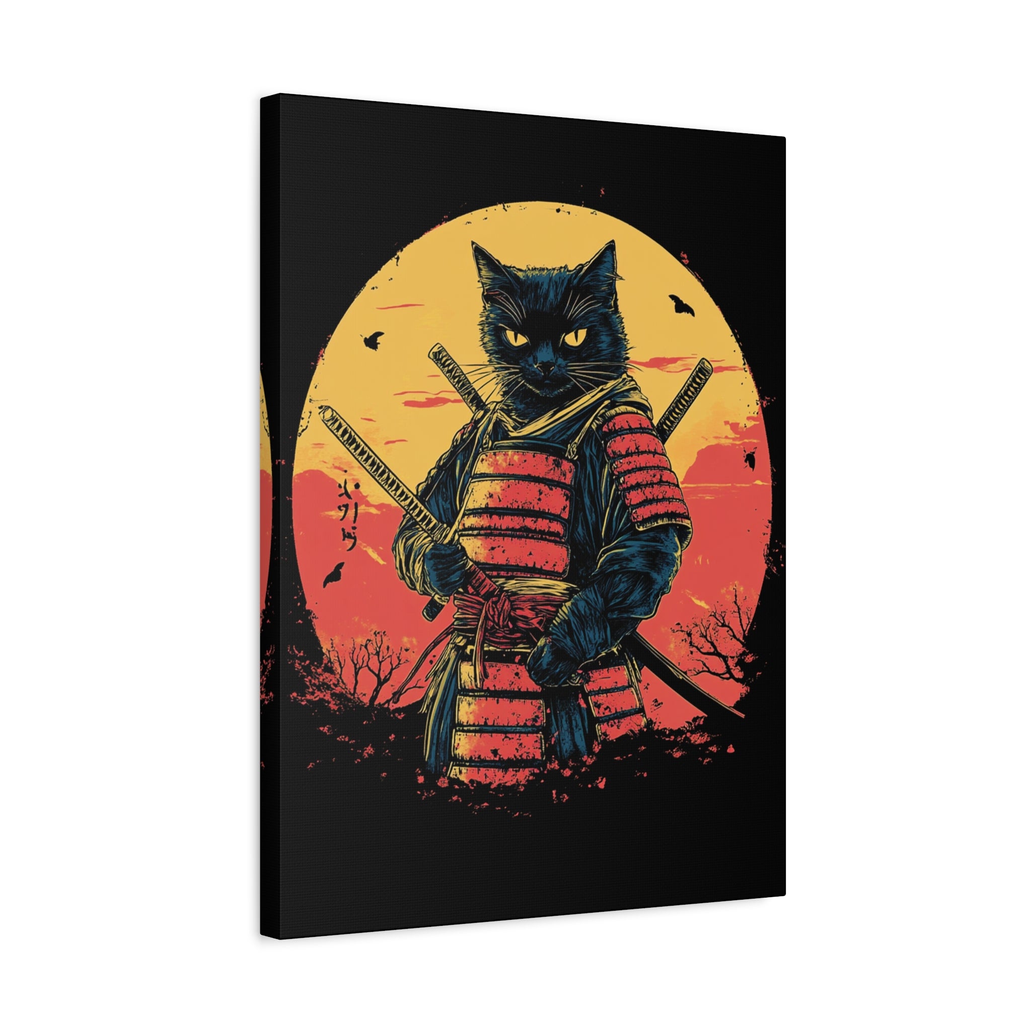 canvas-wall-art-samurai-cat-japanese-style-sunset-retro-wall-decor-stretched-matte-canvas-wall-hanging-home-decor-retro-wall-