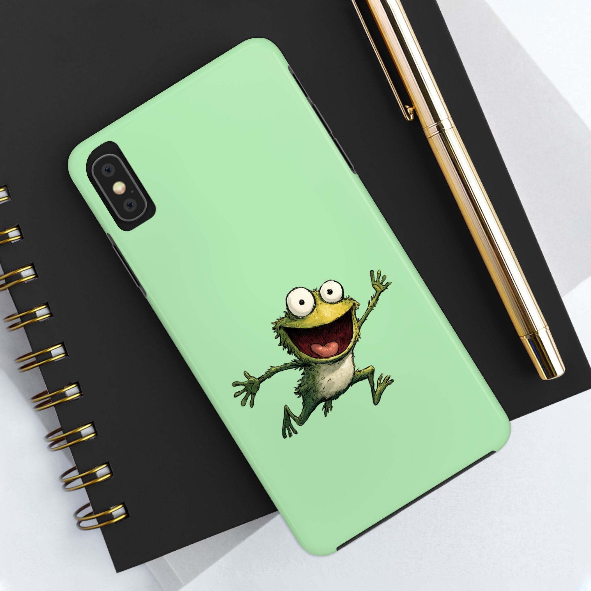 Quirky Funny Frog iPhone Tough Case - Kawaii Animal Phone Cover - Frog Protective Phone Cover - Green iPhone Case