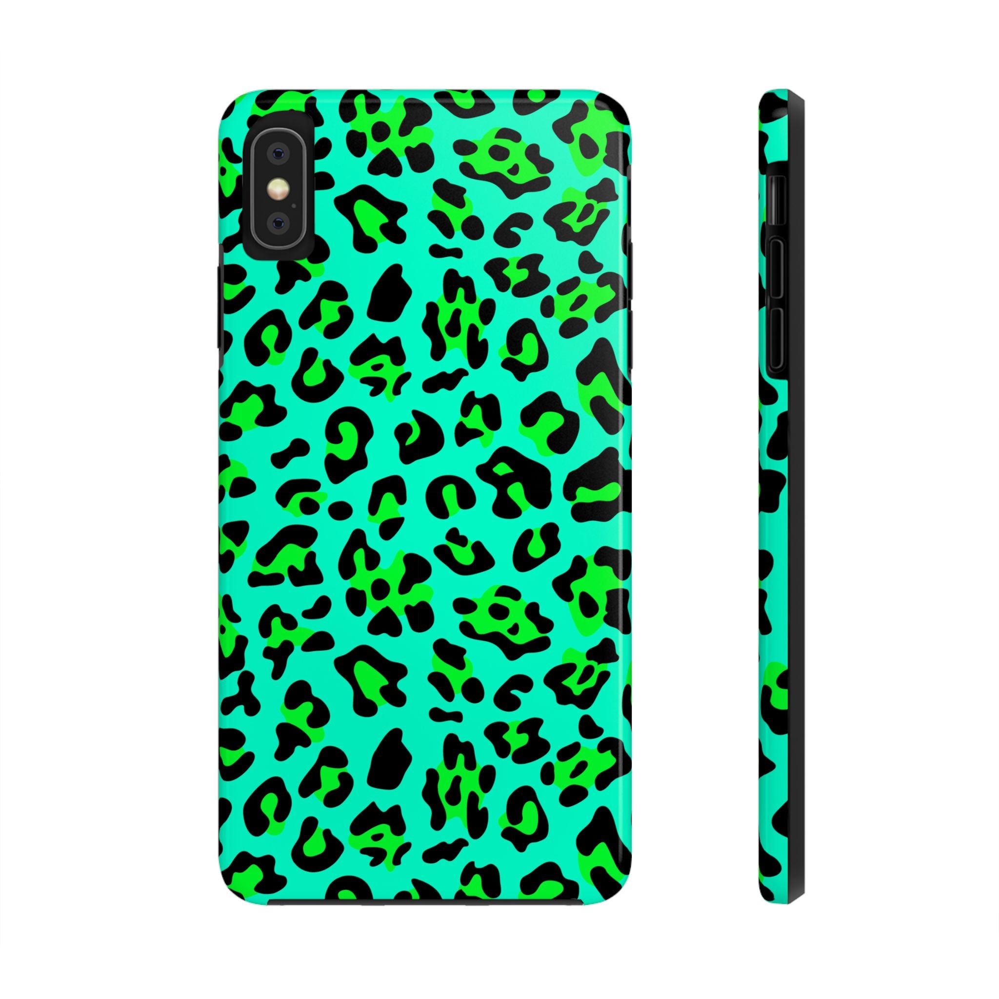 neon-green-teal-leopard-iphone-tough-case-stylish-phone-cover-protective-cellphone-case-trendy-smartphone-accessory-gift-for-