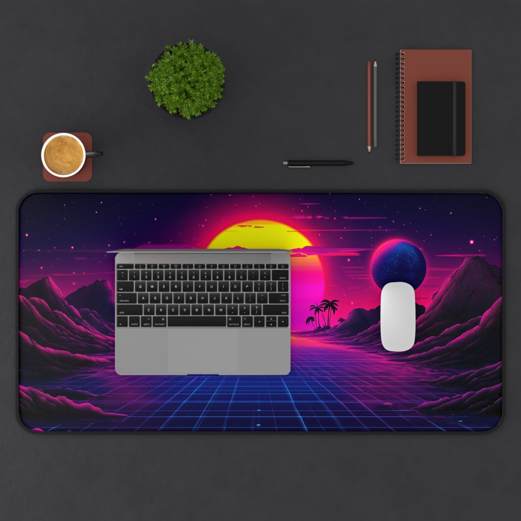 vaporwave-moon-road-mouse-pad-retrowave-city-delorean-desk-mat-neon-synthwave-desk-pad-vaporwave-sun-and-mountains