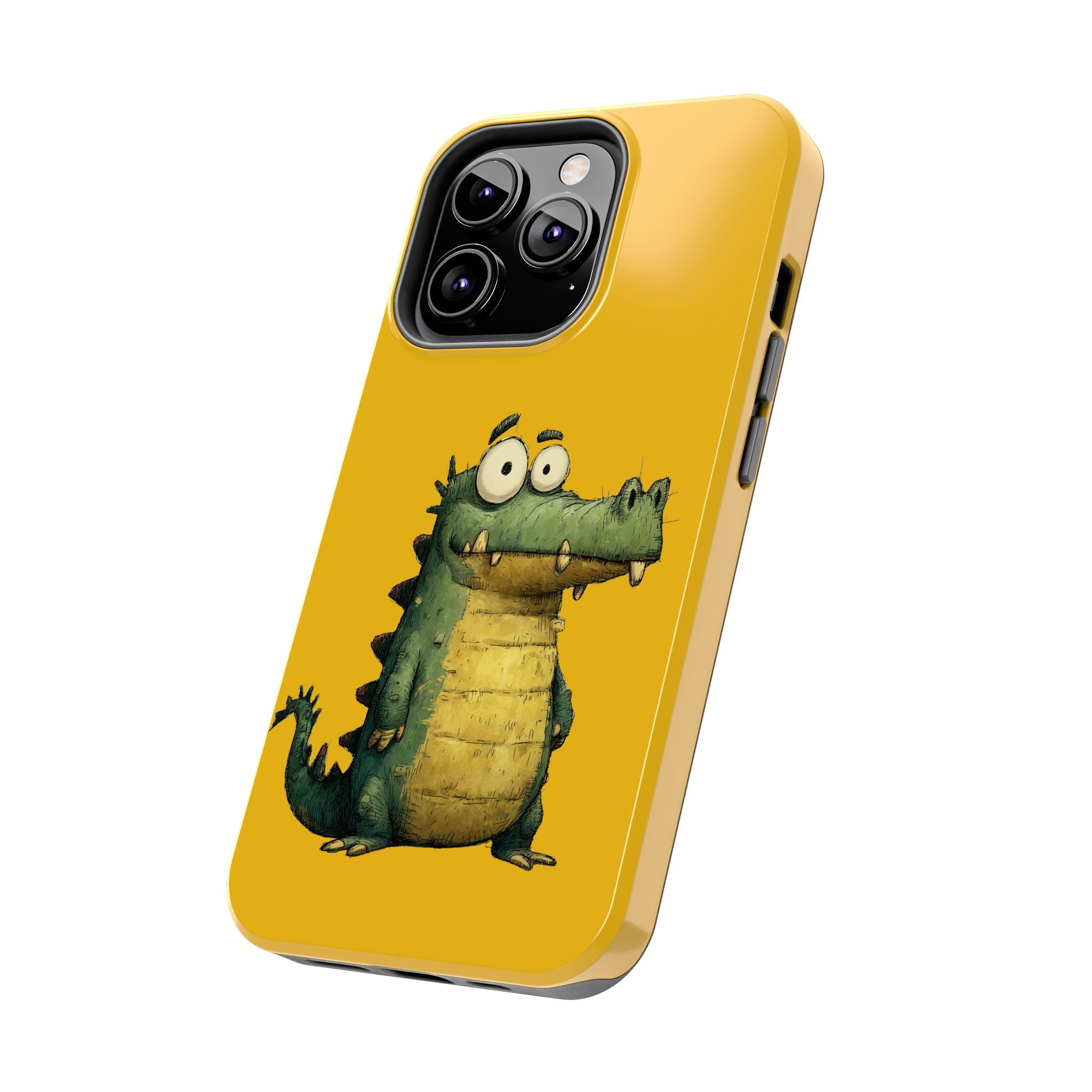 Quirky Funny Alligator iPhone Tough Case - Kawaii Animal Phone Cover - Crocodile Protective Phone Cover - Yellow iPhone Case