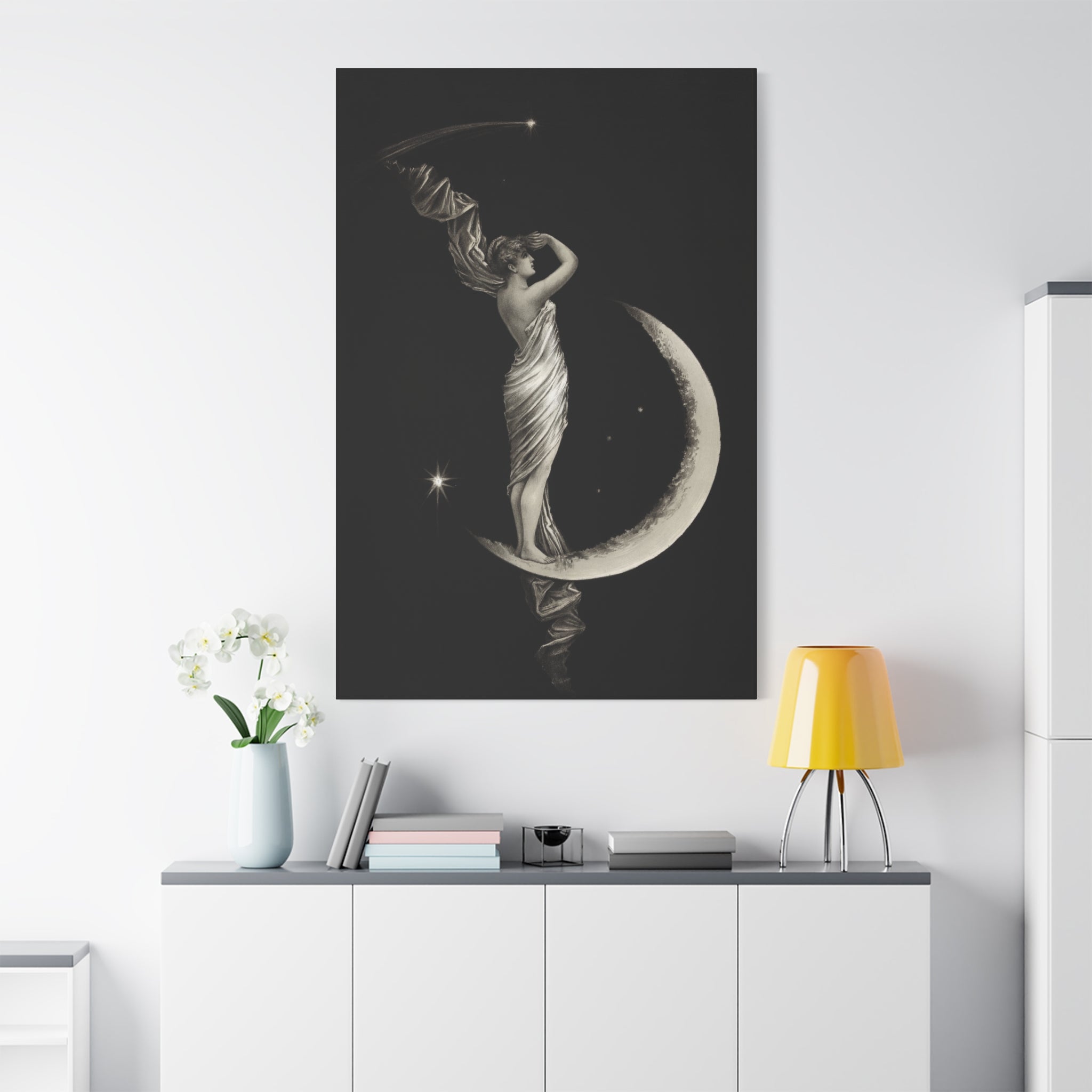 canvas-print-the-universal-favorite-1889-by-geo-h-walker-black-and-white-retro-art-moon-decor-comet-art-matte-canvas