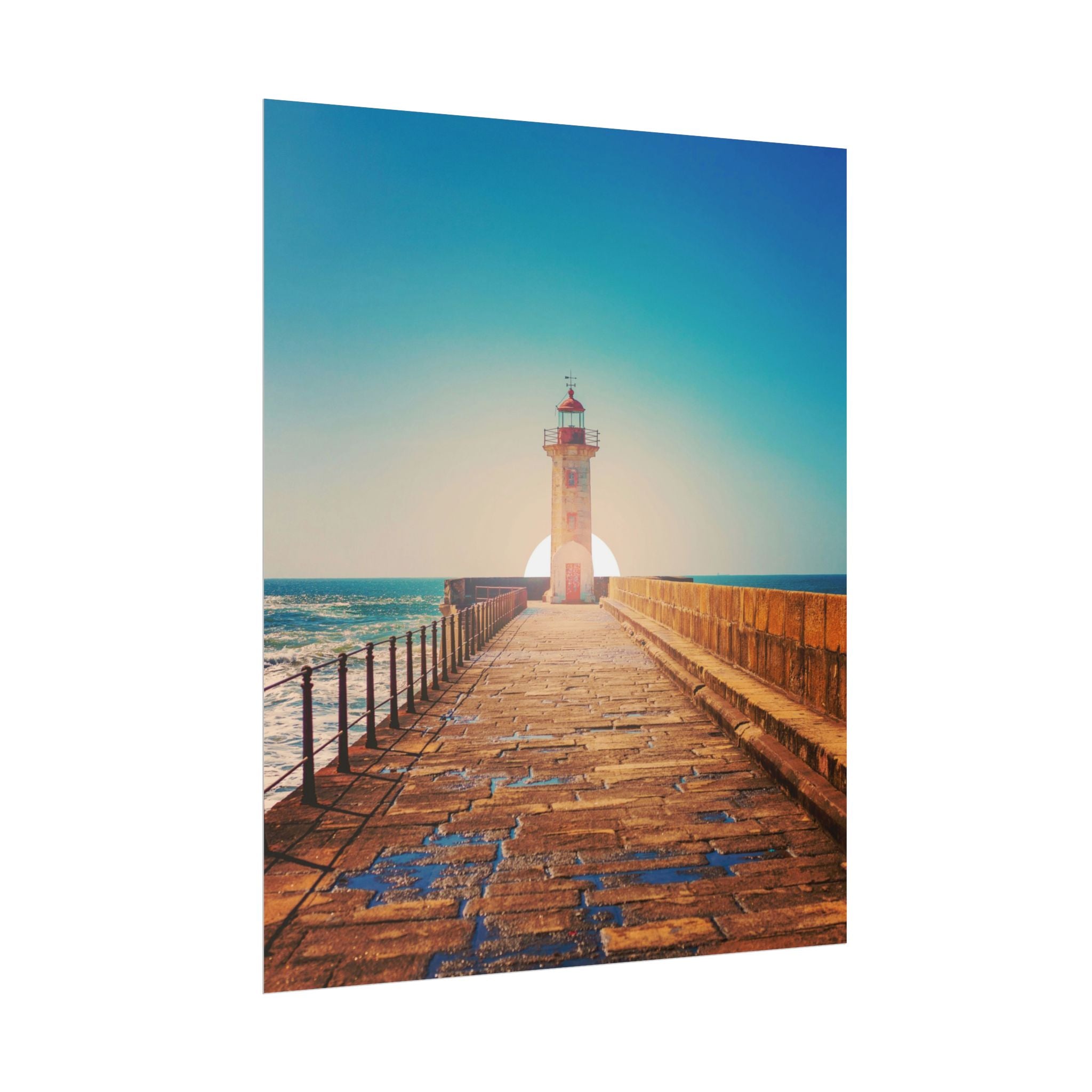lighthouse-on-rock-poster-print-coastal-wall-art-nautical-decor-beach-house-decoration-seaside-wall-sunset-wall-decor