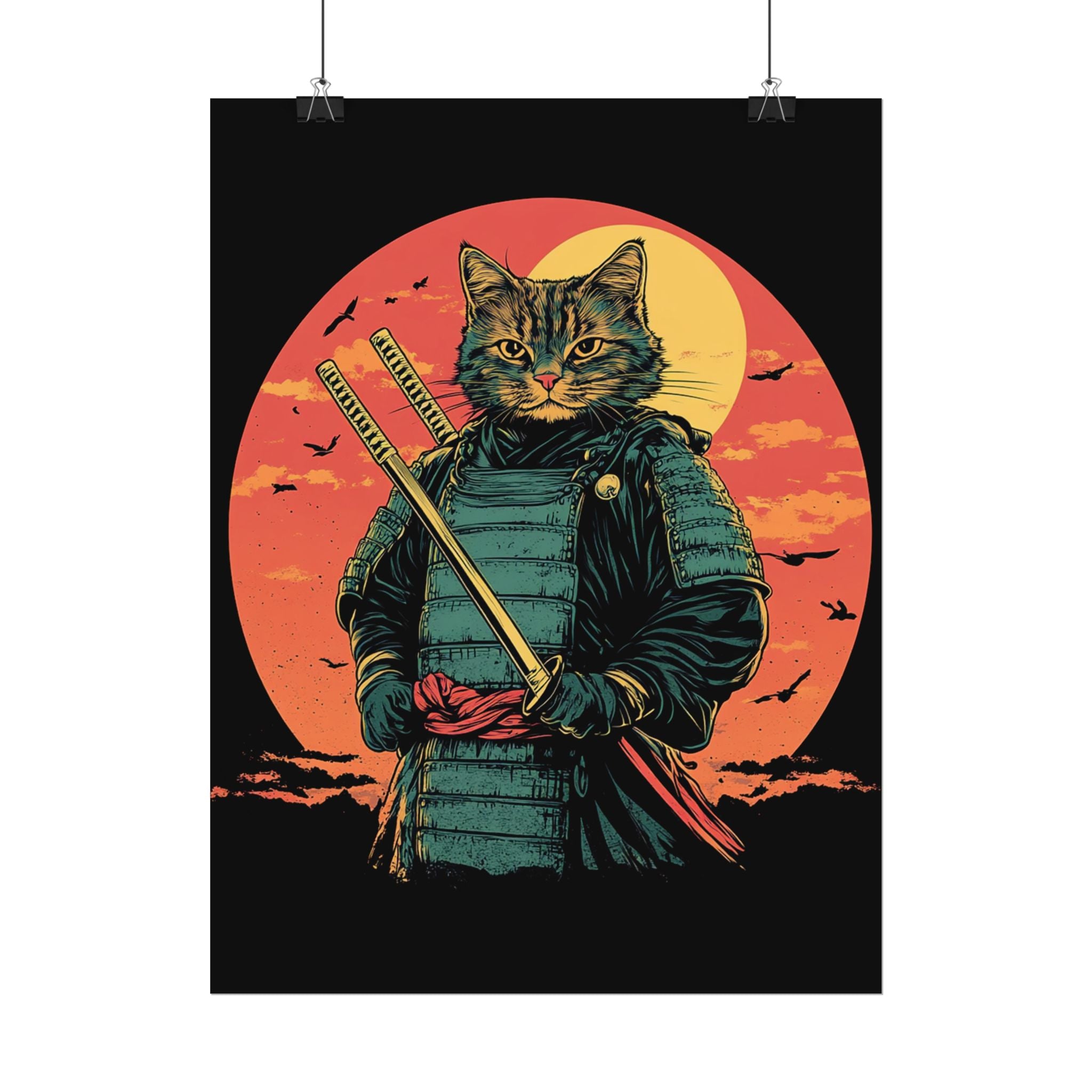 retro-wall-art-samurai-cat-japanese-style-sunset-rolled-posters-home-decor-wall-hanging-poster-gift-japanese-art-poster-1