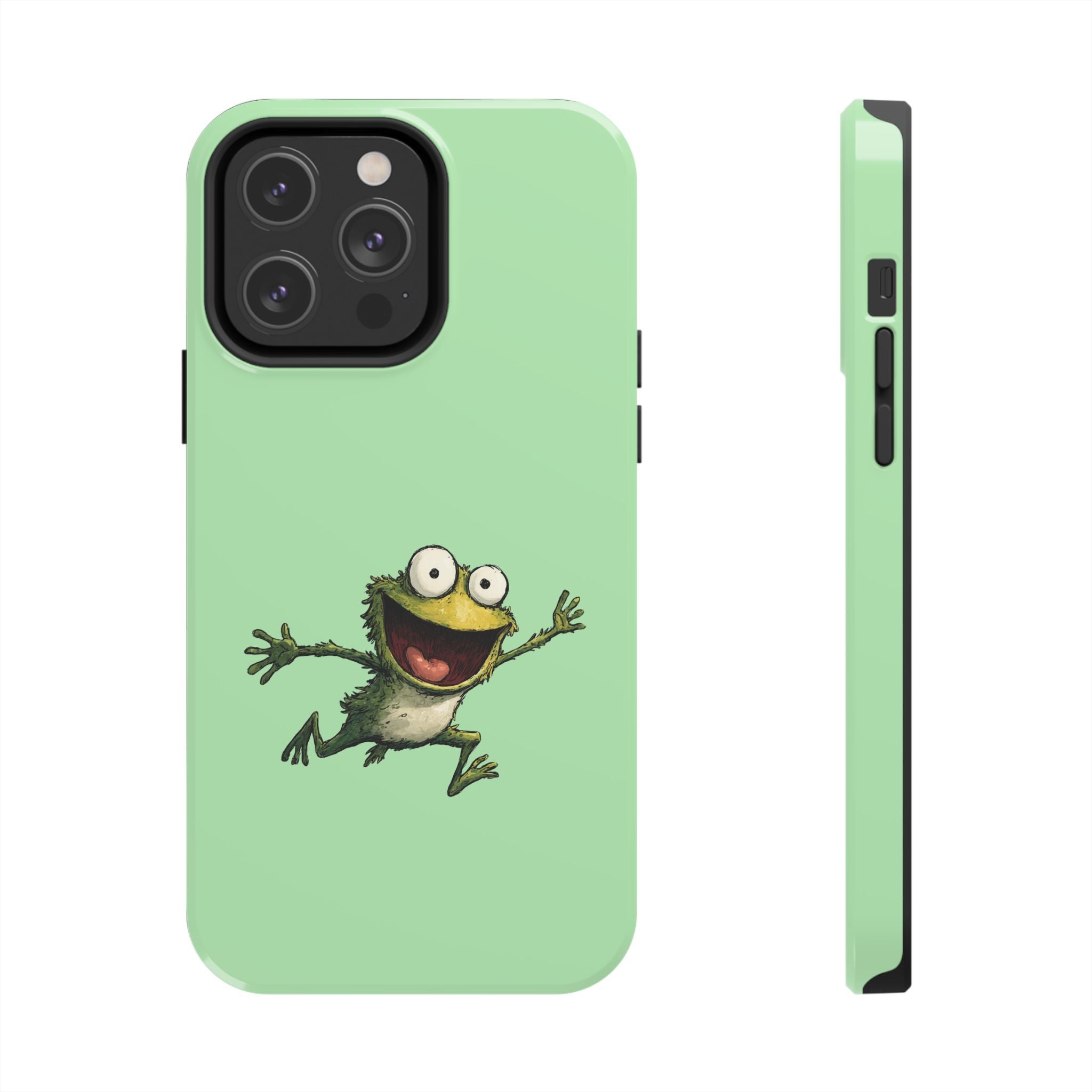 Quirky Funny Frog iPhone Tough Case - Kawaii Animal Phone Cover - Frog Protective Phone Cover - Green iPhone Case