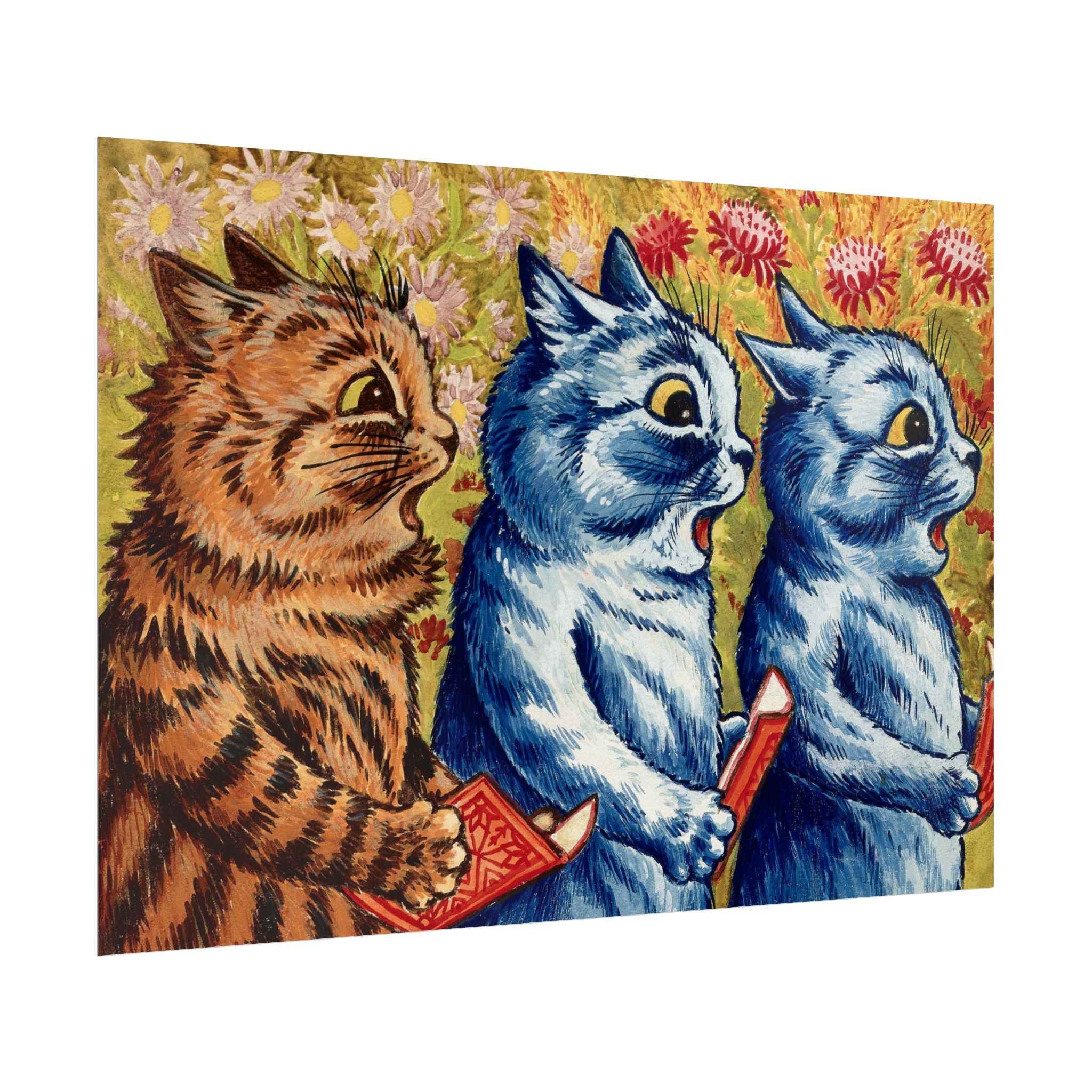 louis-wain-cat-poster-print-gouache-art-three-cats-singing-wall-decor-cat-print-home-office-decoration-unique-cat-louis-wain-