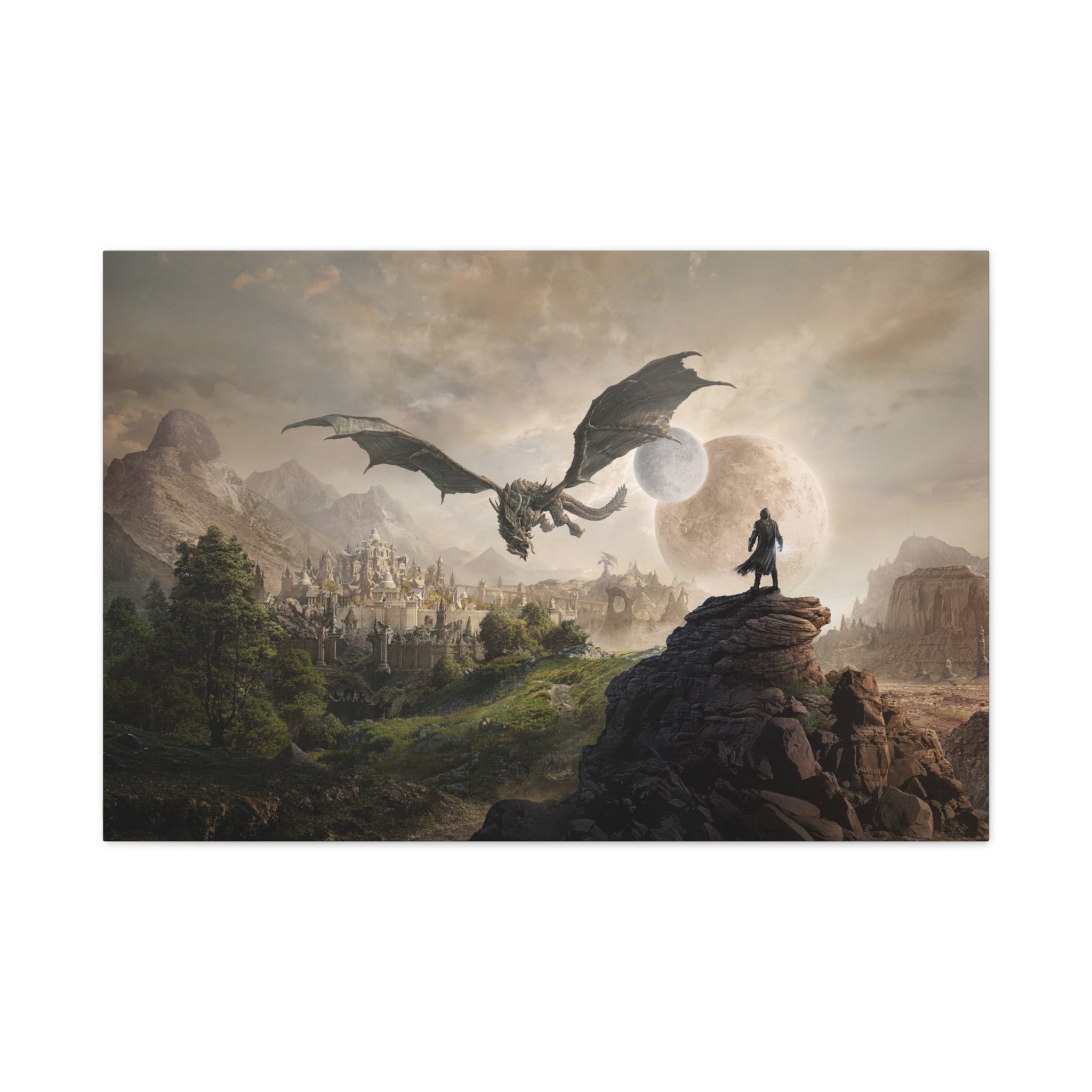 The Elder Scrolls Skyrim Canvas Wall Art - Dragon Moon Game Canvas Print Room Decor, Gaming Wall Art, Skyrim Gift