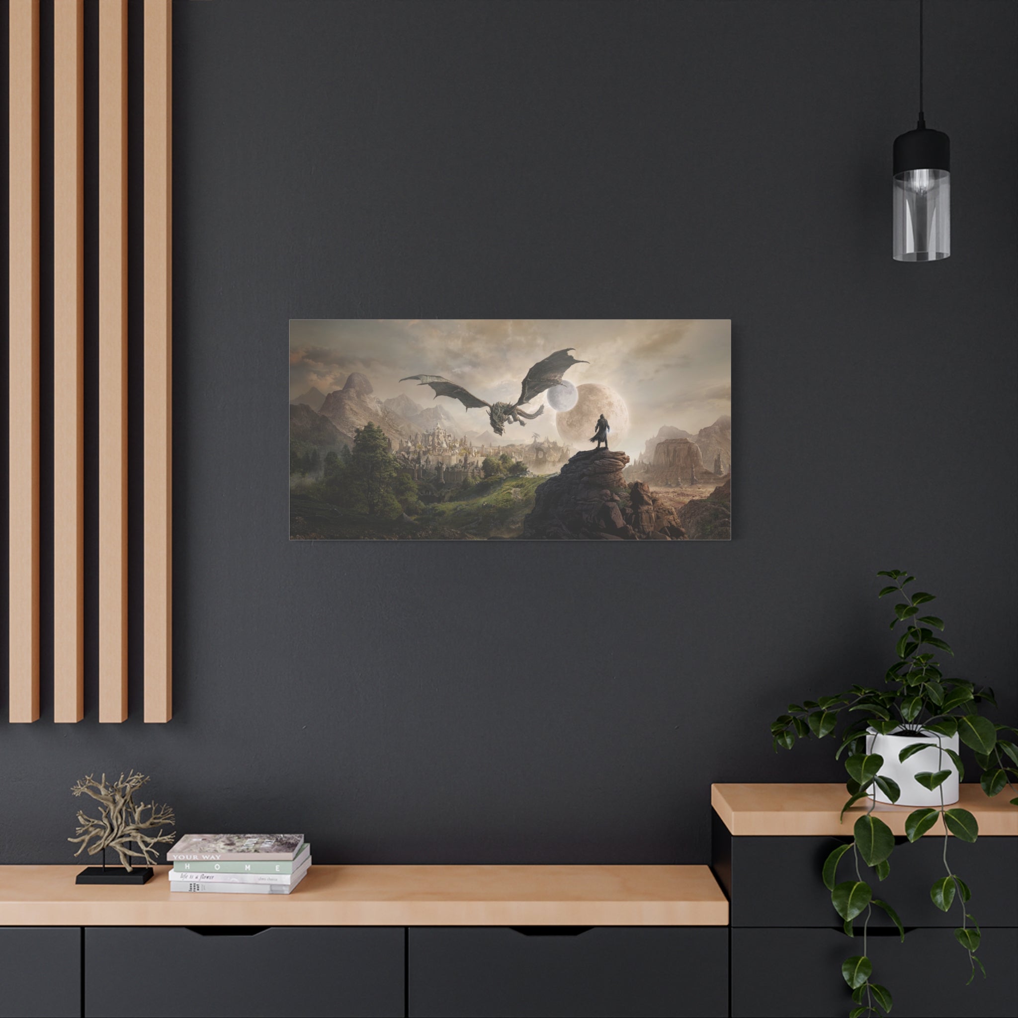 The Elder Scrolls Skyrim Canvas Wall Art - Dragon Moon Game Canvas Print Room Decor, Gaming Wall Art, Skyrim Gift