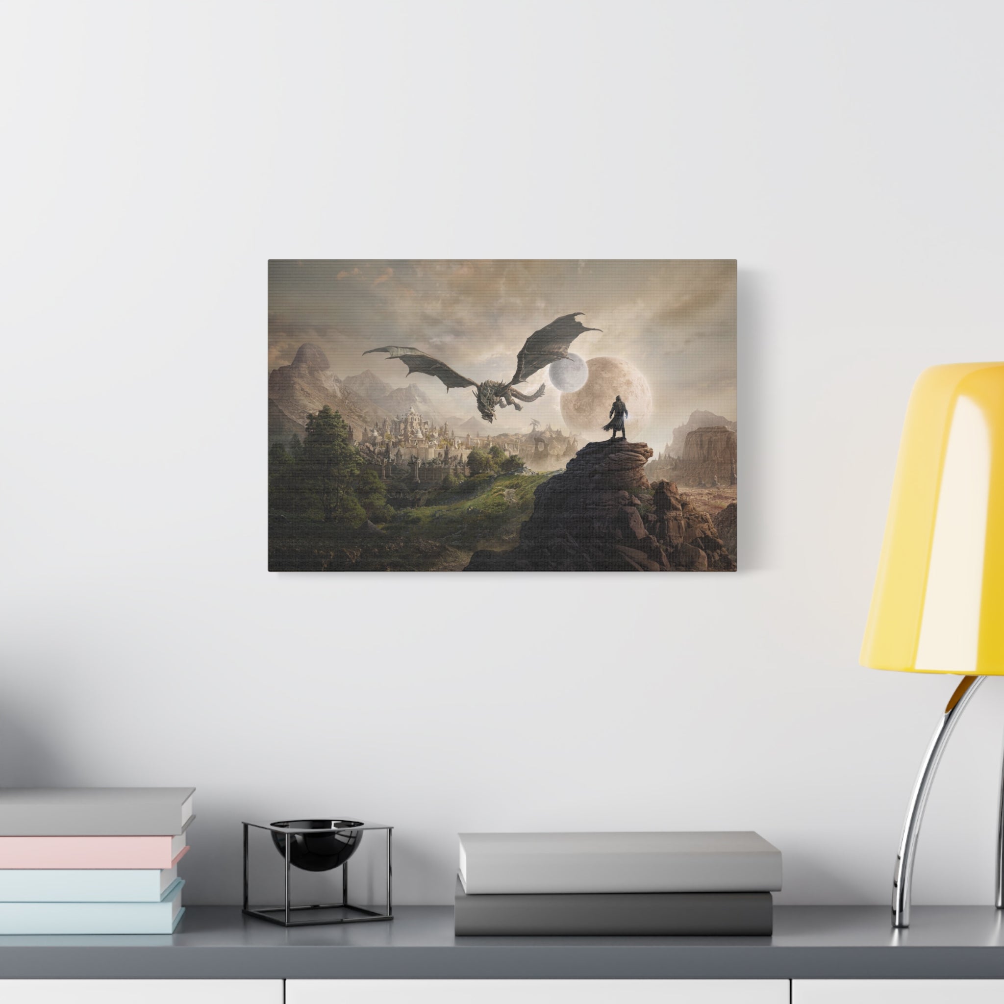 The Elder Scrolls Skyrim Canvas Wall Art - Dragon Moon Game Canvas Print Room Decor, Gaming Wall Art, Skyrim Gift