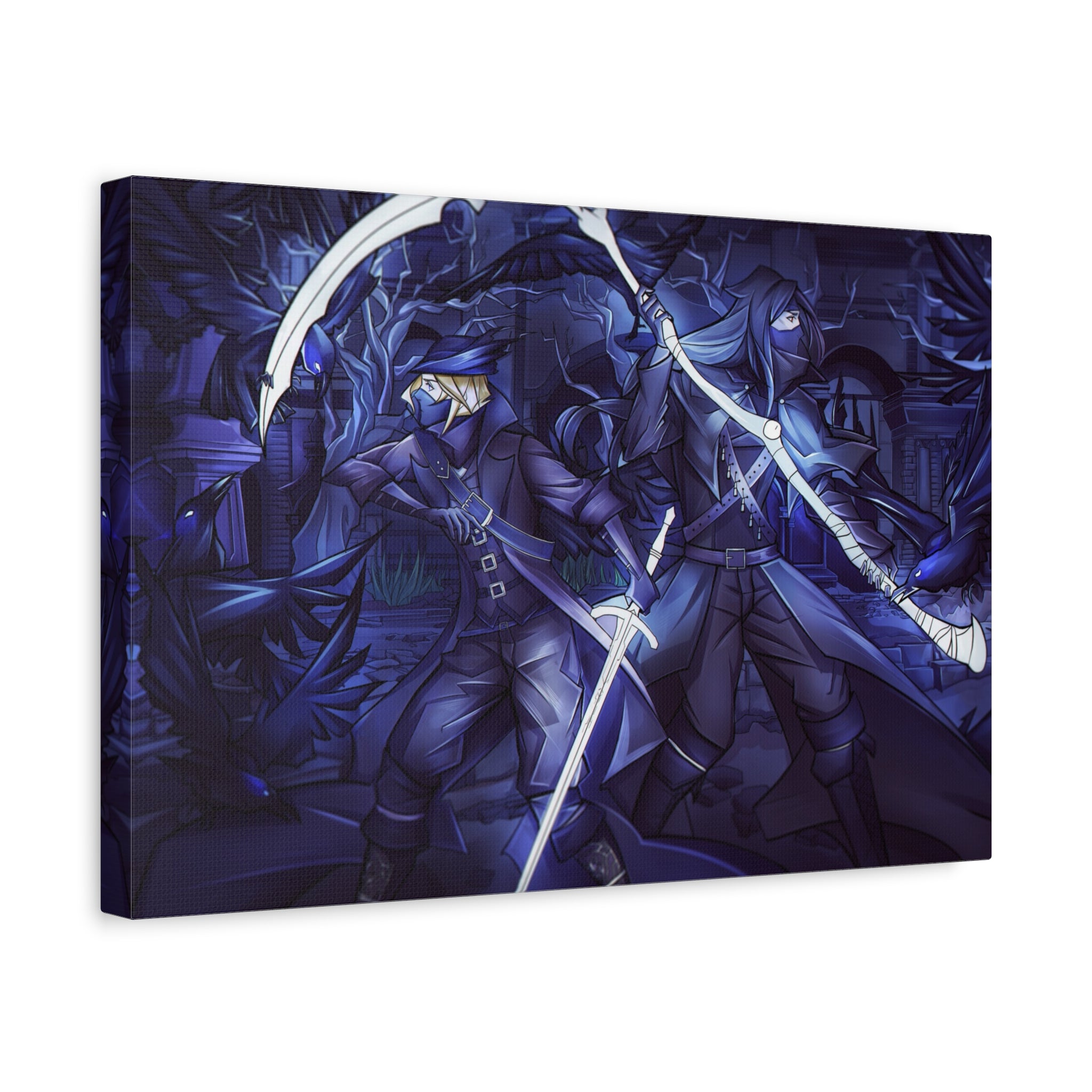 Bloodborne The Hunter Old Blood Matte Canvas Wall Art — Crow Cloak Bird Sword - Stretched Home Decor, Game Wall Print