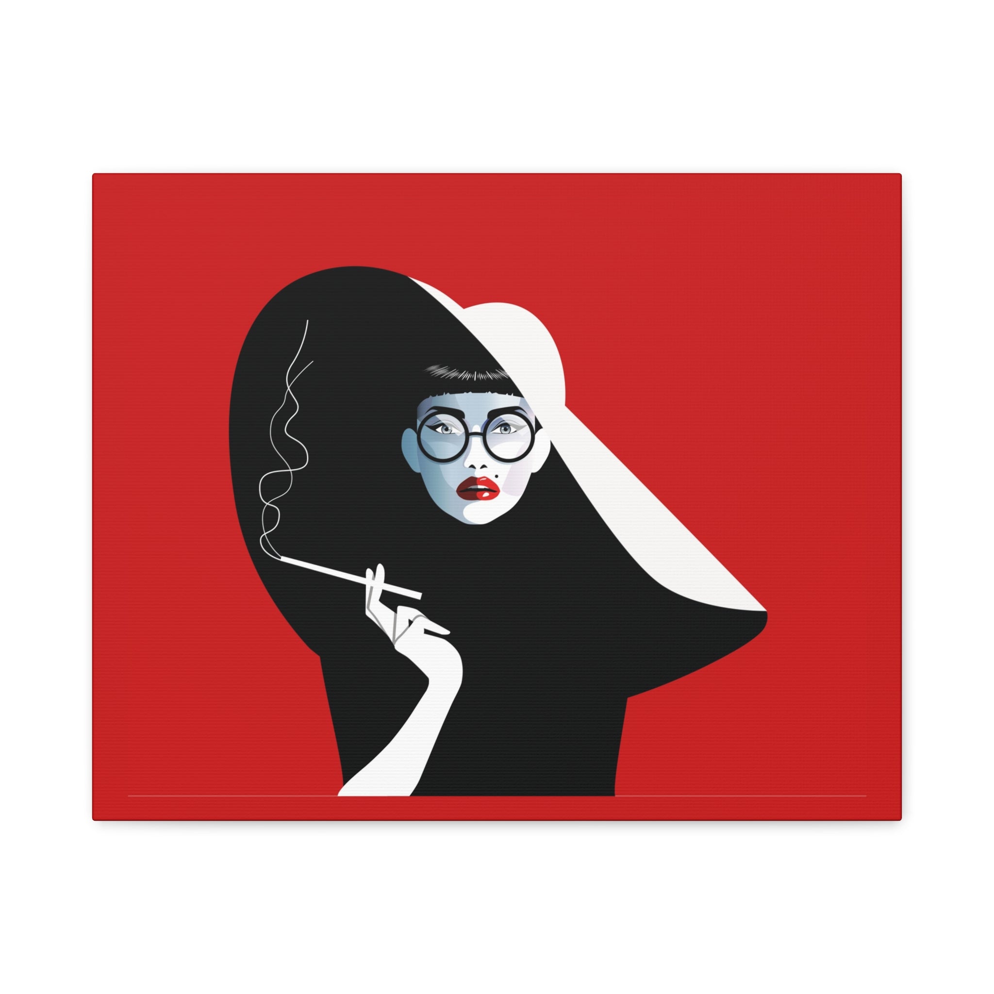 canvas-print-woman-smoking-cigarettes-wall-decor-woman-with-a-hat-style-stretched-matte-canvas-home-decor-living-room