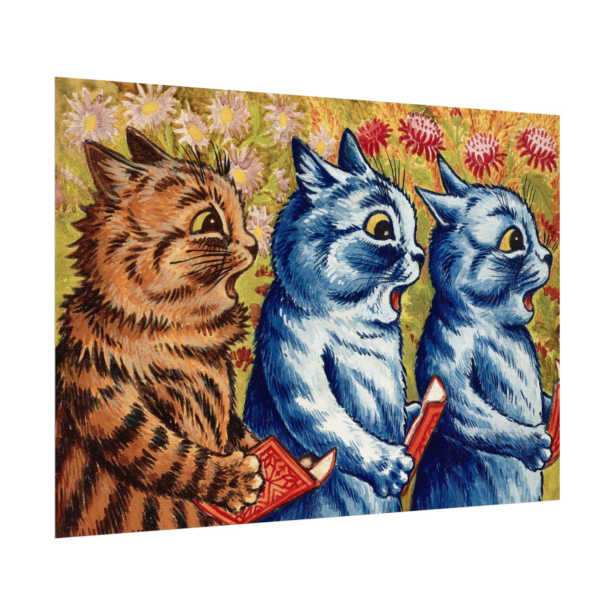 louis-wain-cat-poster-print-gouache-art-three-cats-singing-wall-decor-cat-print-home-office-decoration-unique-cat-louis-wain-