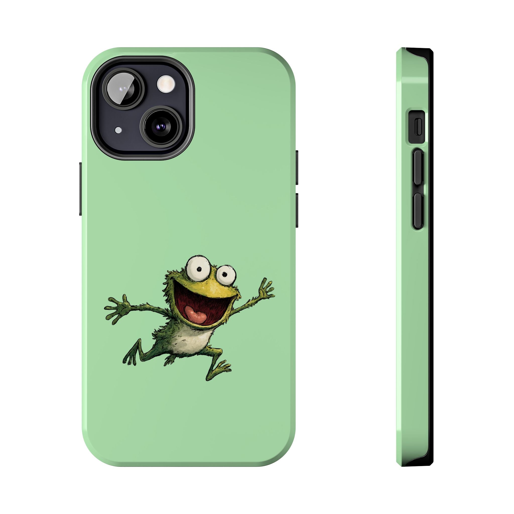 Quirky Funny Frog iPhone Tough Case - Kawaii Animal Phone Cover - Frog Protective Phone Cover - Green iPhone Case