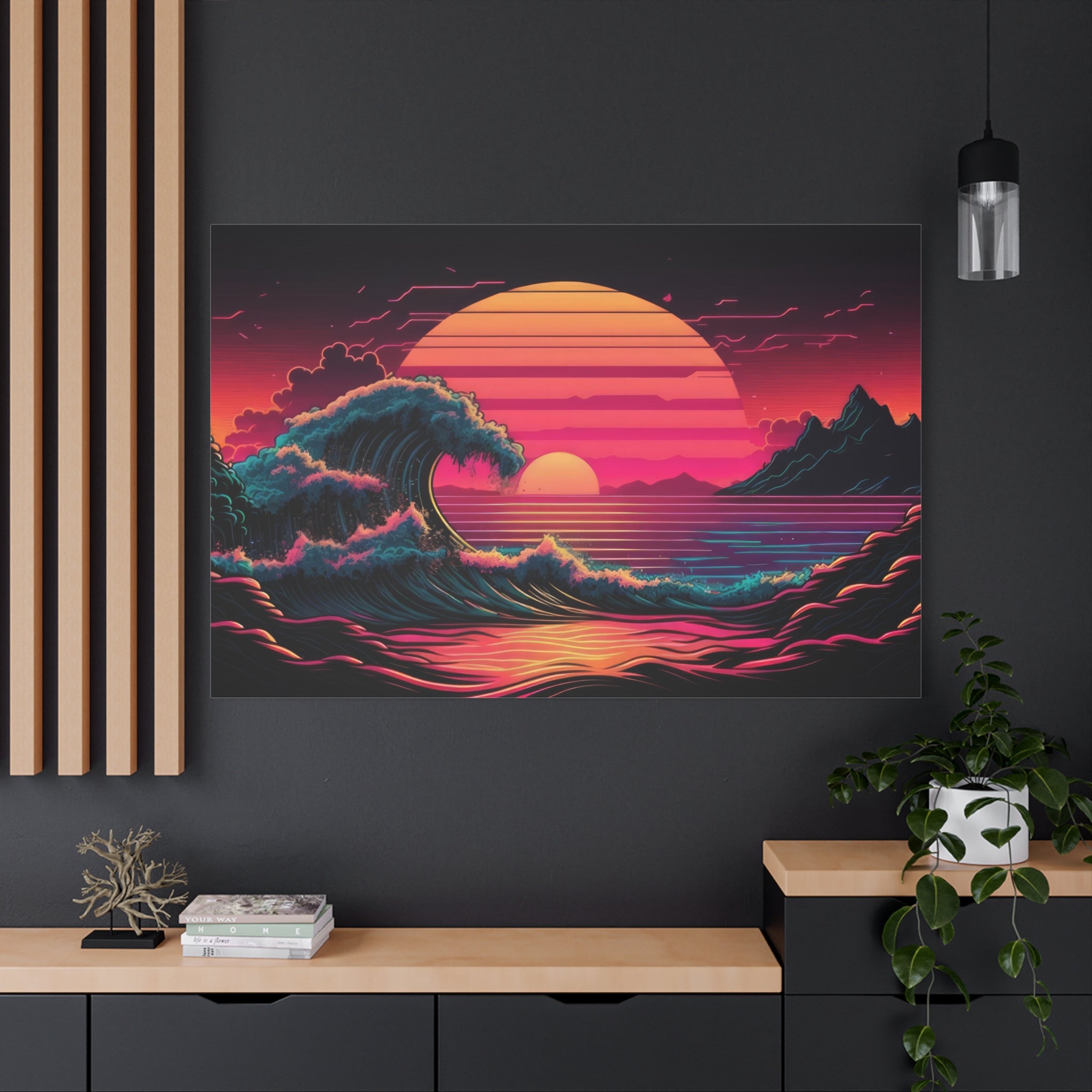 vaporwave-canvas-print-synthawave-canvas-wall-art-vaporwave-decor-retro-sunset-art-retrowave-wall-art-the-great-wave-home-art