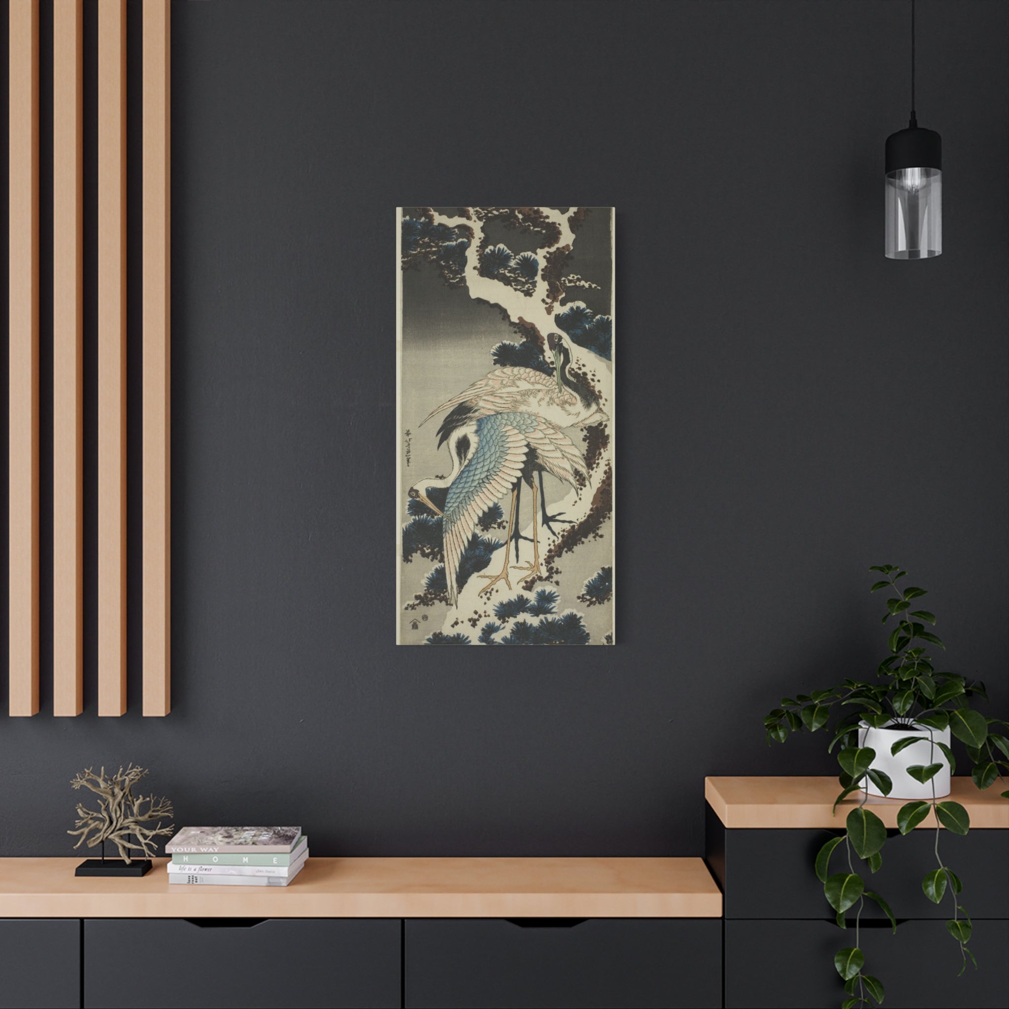 canvas-print-cranes-on-snow-covered-pine-katsushika-hokusai-art-japanese-art-decor-japanese-wall-art-matte-canvas