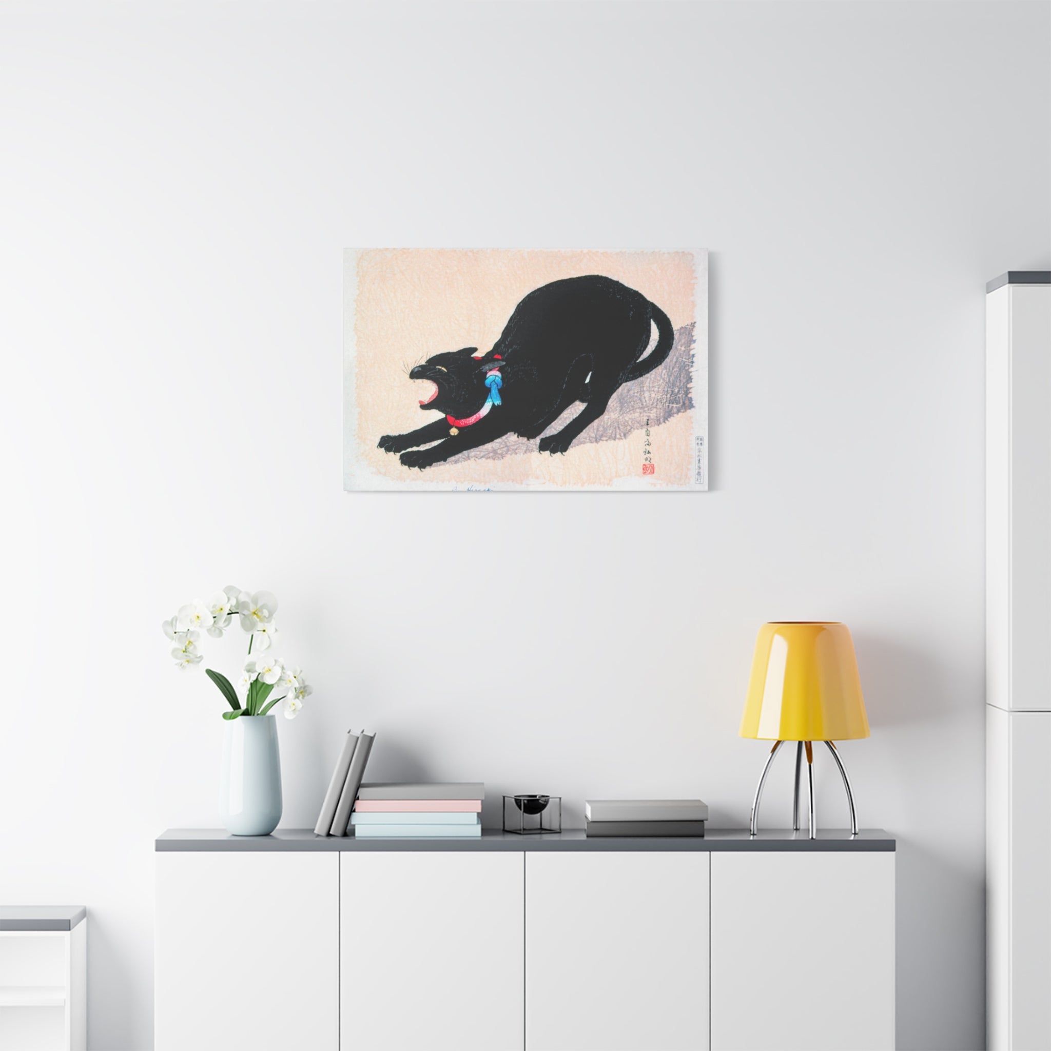 canvas-print-wall-art-black-cat-hissing-by-hiroaki-takahashi-living-room-decor-japanese-art-home-wall-decor