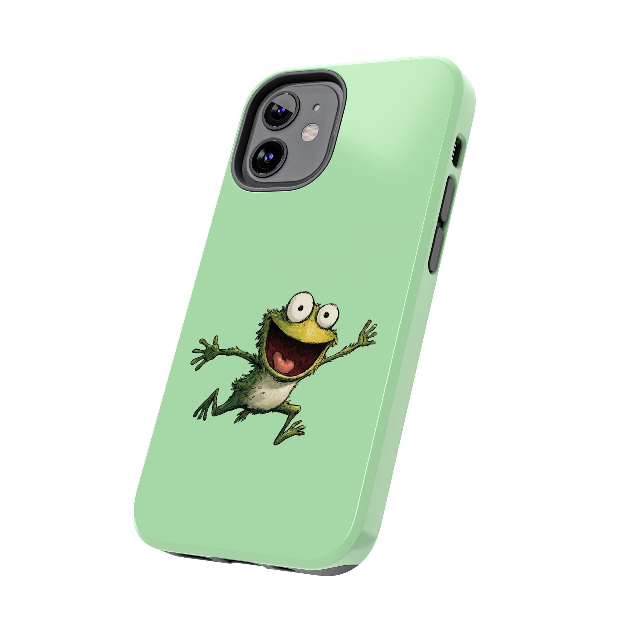 Quirky Funny Frog iPhone Tough Case - Kawaii Animal Phone Cover - Frog Protective Phone Cover - Green iPhone Case