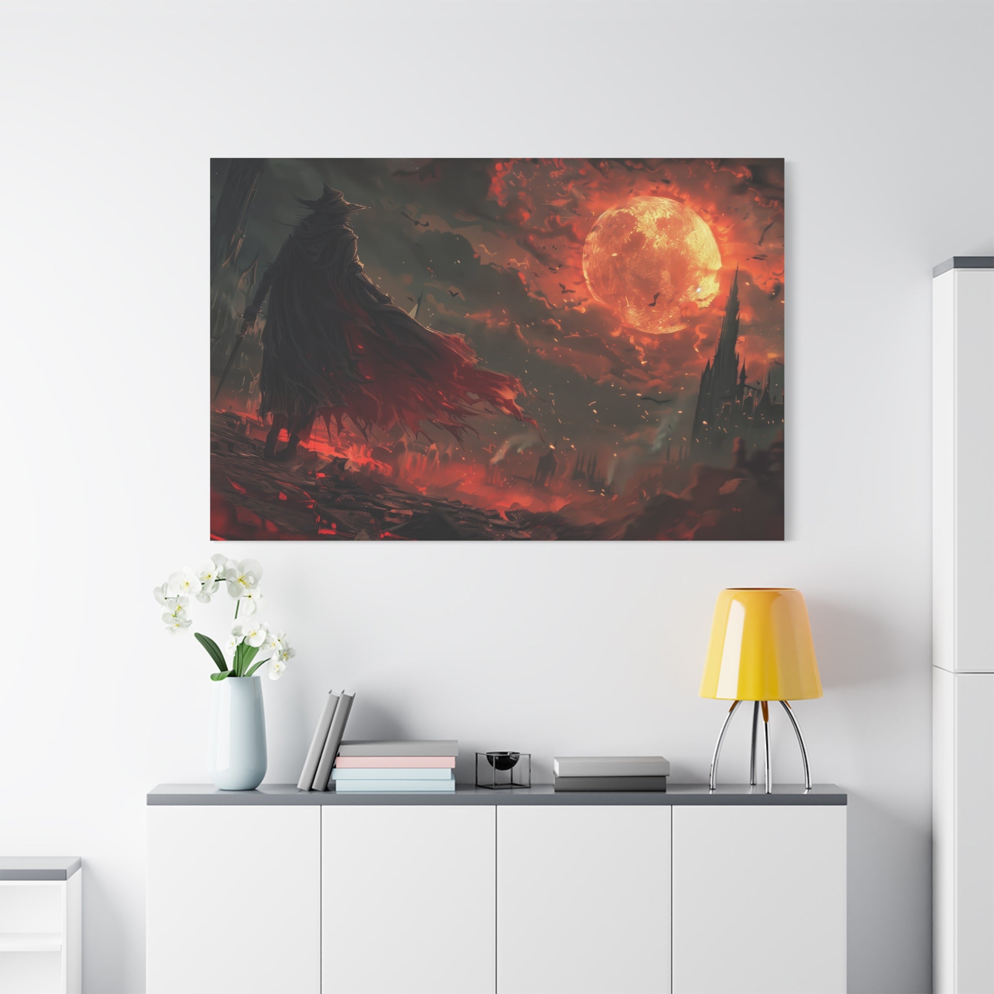 Bloodborne The Hunter Canvas Wall Art, Red Moon, Home Wall Decor, Game Wall Art Print