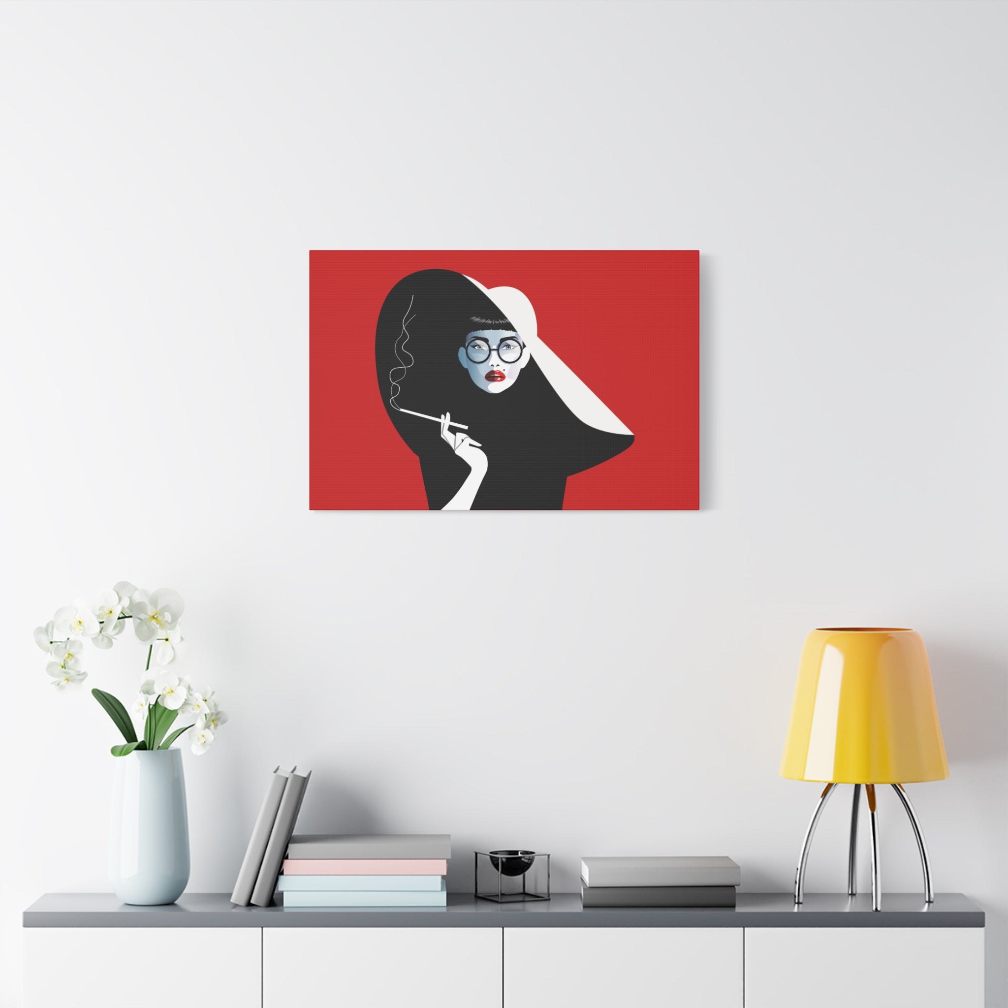 canvas-print-woman-smoking-cigarettes-wall-decor-woman-with-a-hat-style-stretched-matte-canvas-home-decor-living-room